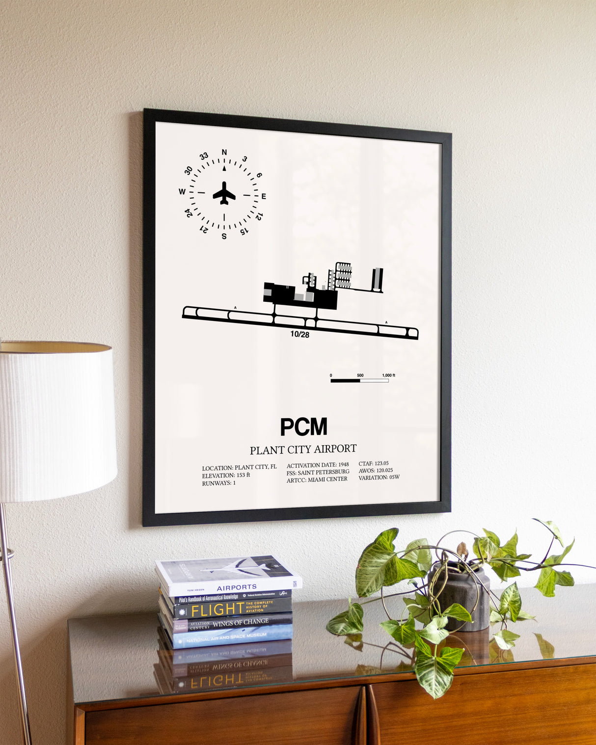 Plant City Airport aviation wall décor in black wood frame