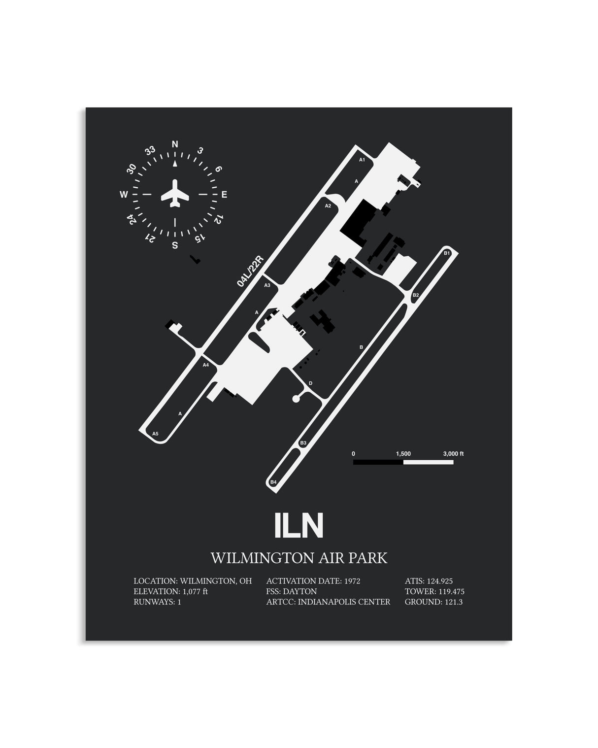 Gray Framed Wilmington Air Park layout wall art poster