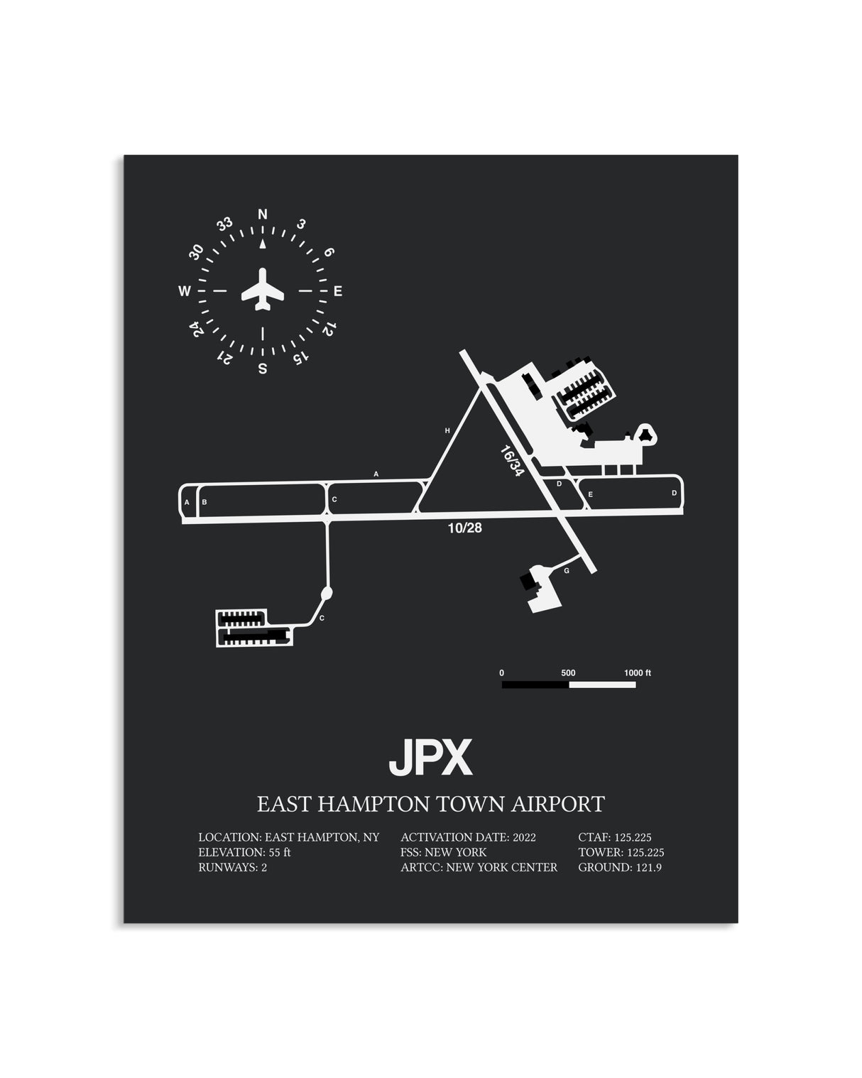 Gray Framed East Hampton Town Airport layout wall art poster