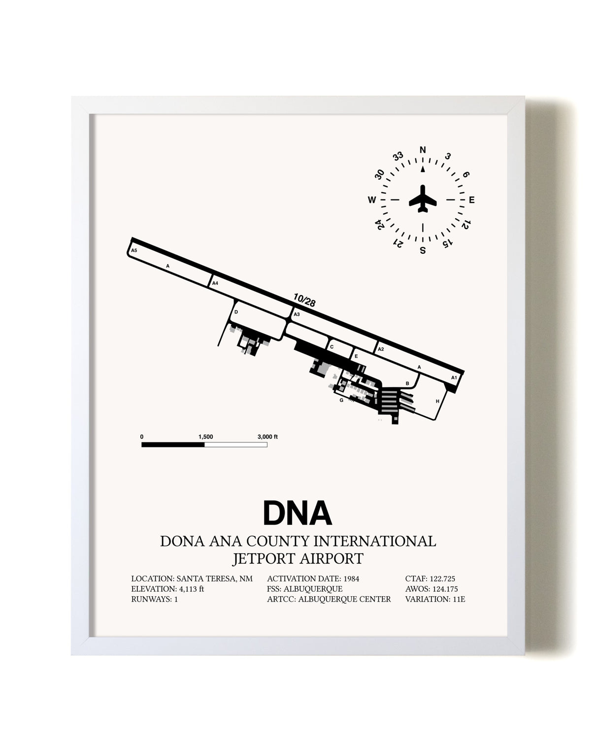 Dona Ana County International Jetport Airport airport map poster in oak frame