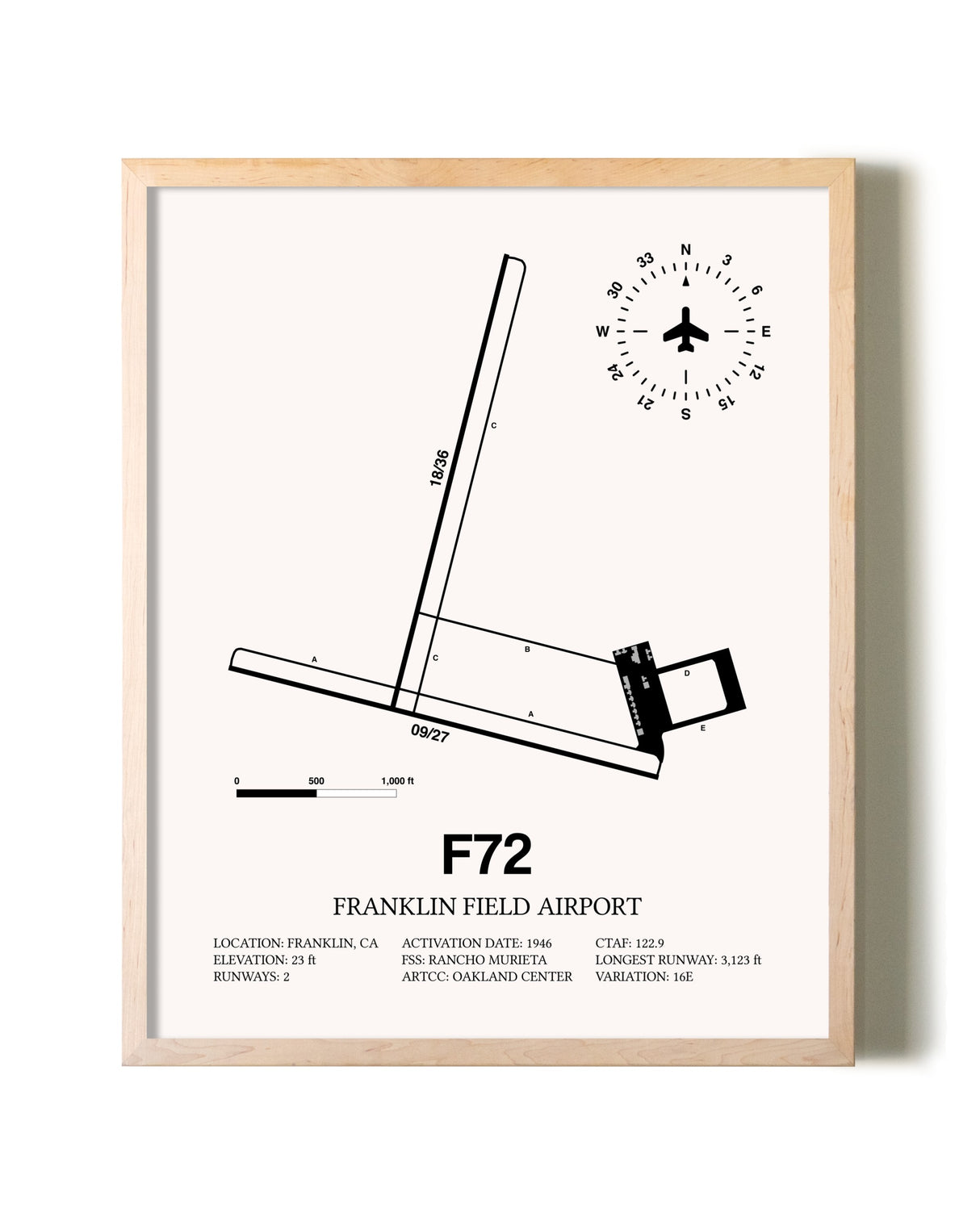 Franklin Field Airport framed wall art in white frame