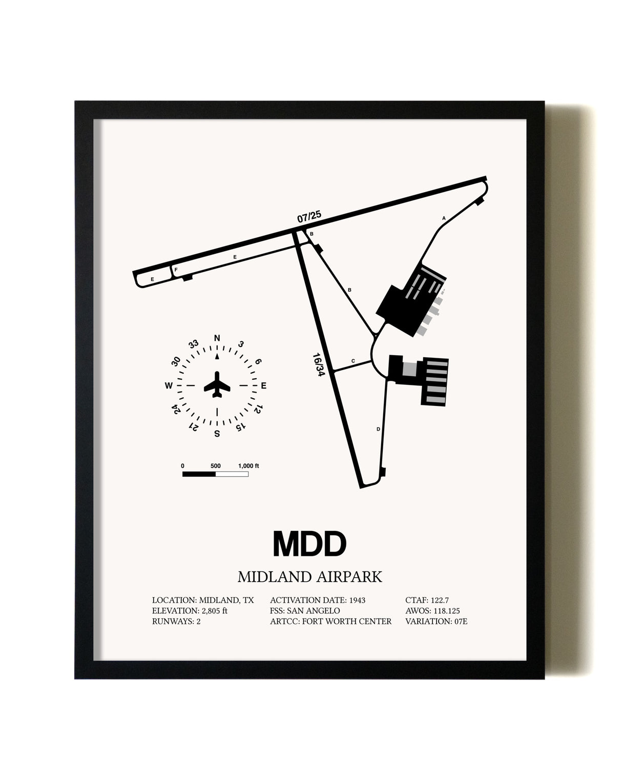 Framed Midland Airpark wall art poster in black frame