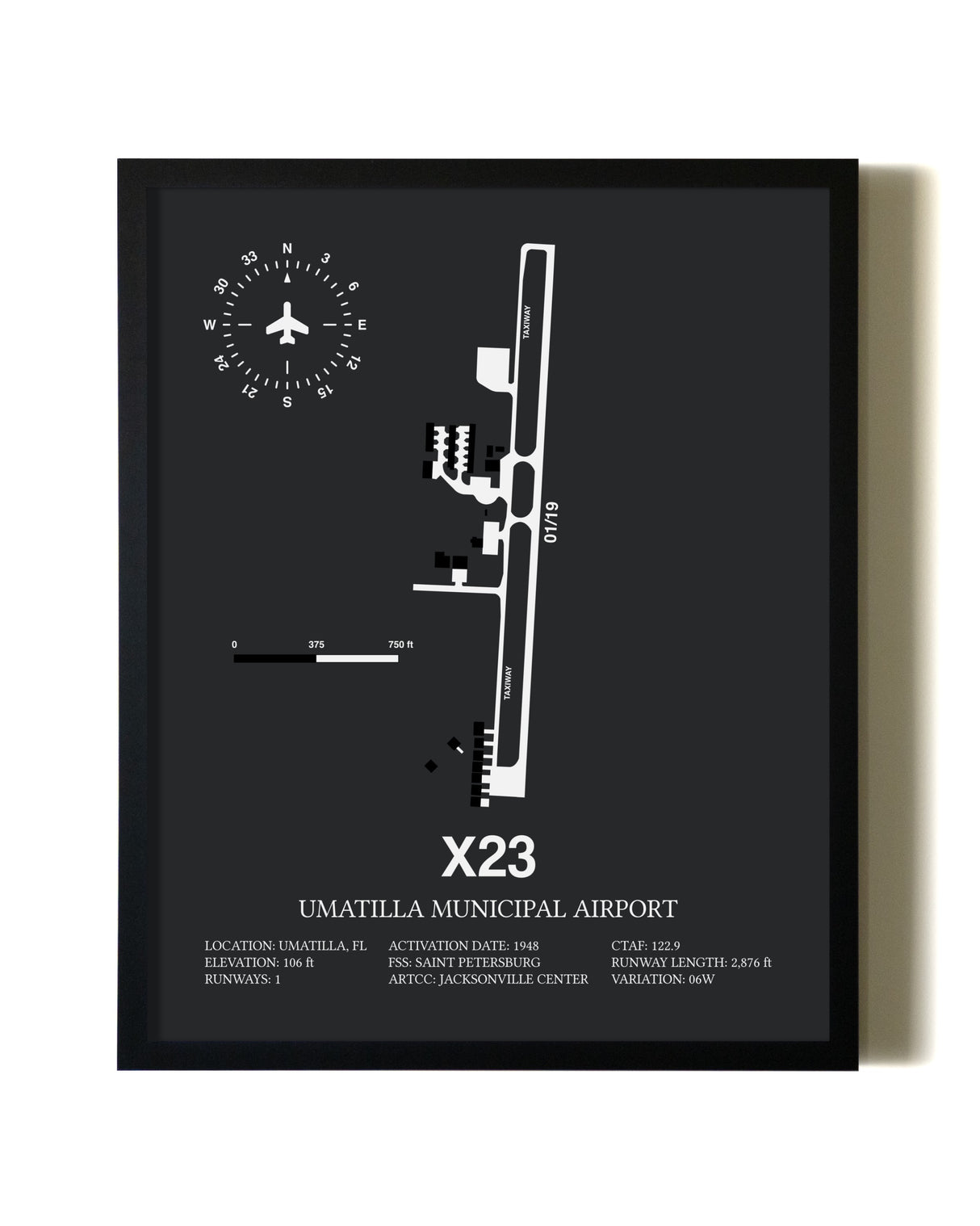 Unframed Umatilla Municipal Airport map print poster