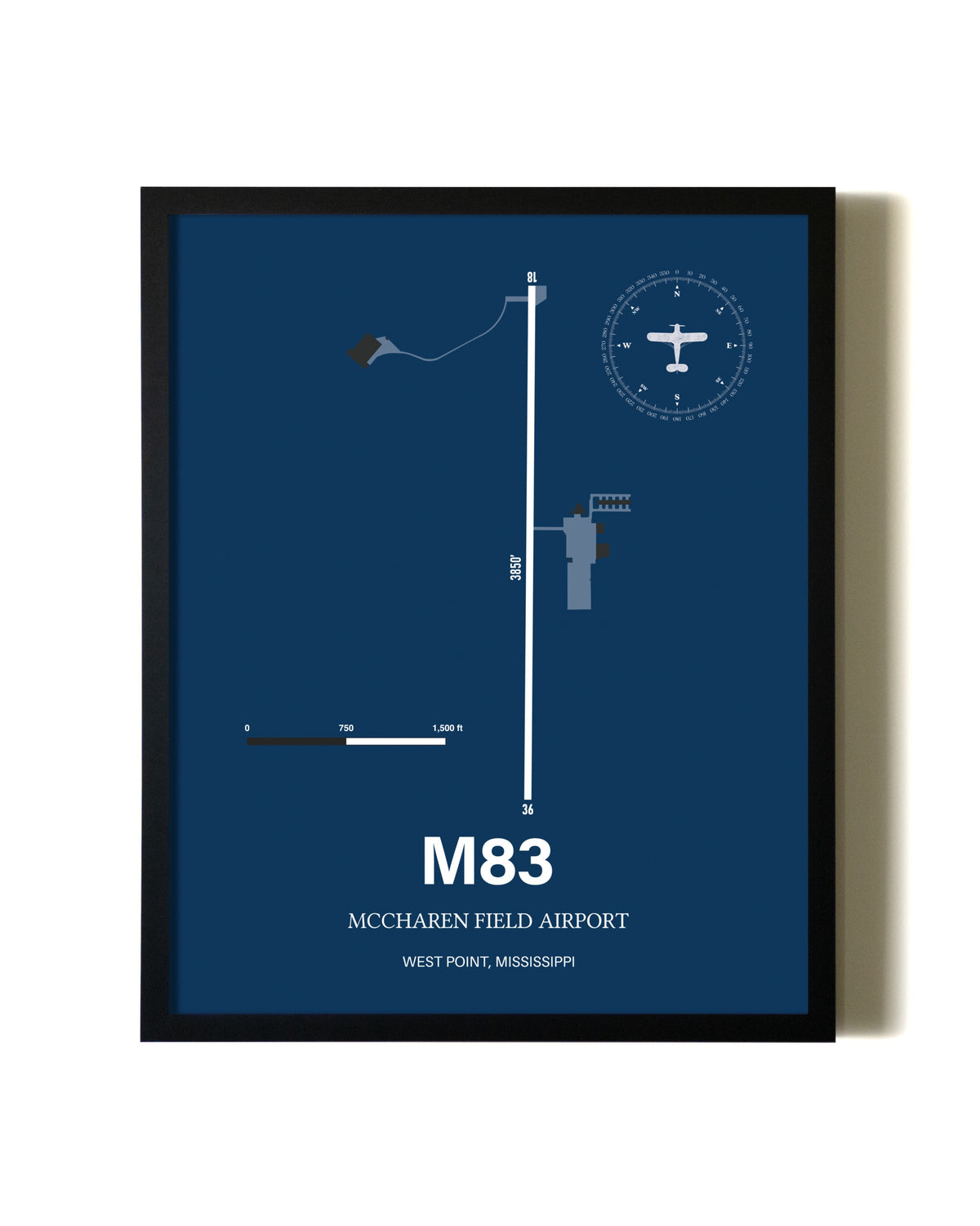 Framed McCharen Field Airport wall art poster in black frame