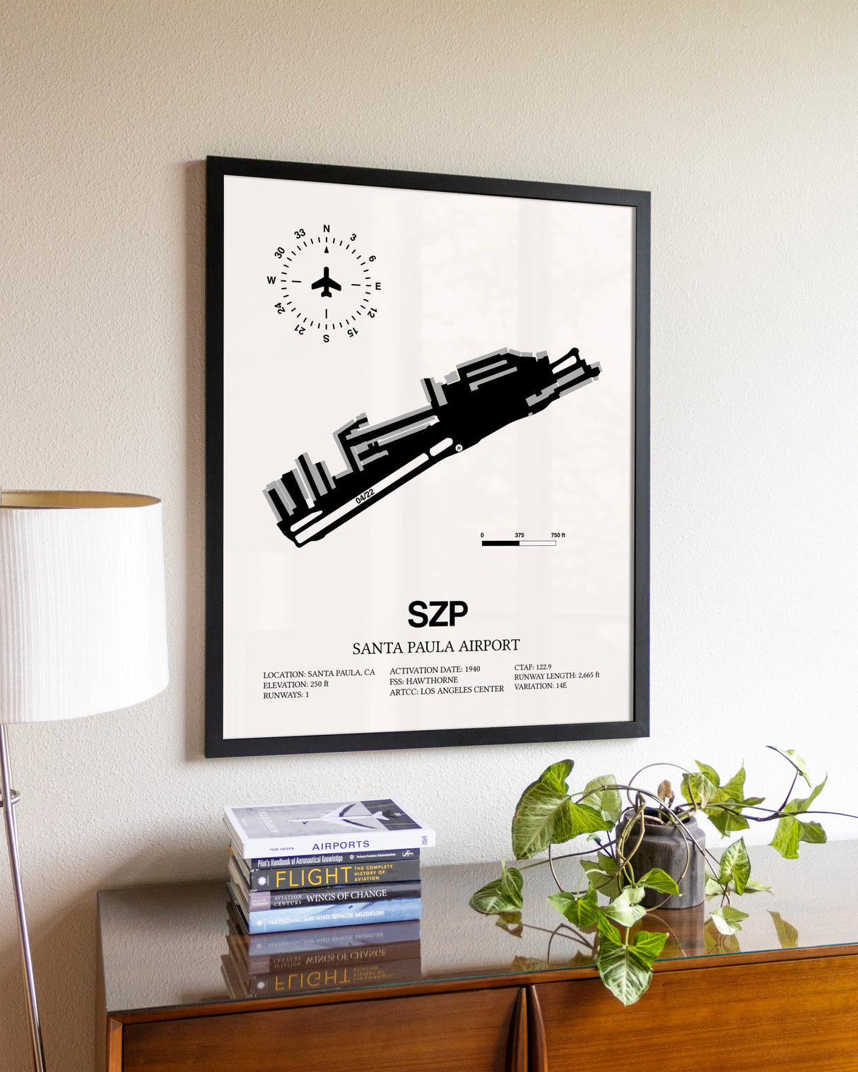 Santa Paula Airport aviation wall décor in black wood frame