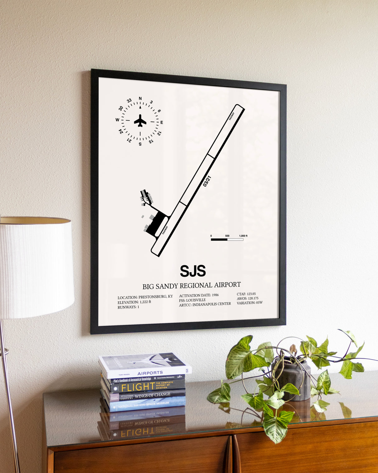 Big Sandy Regional Airport aviation wall décor in black wood frame