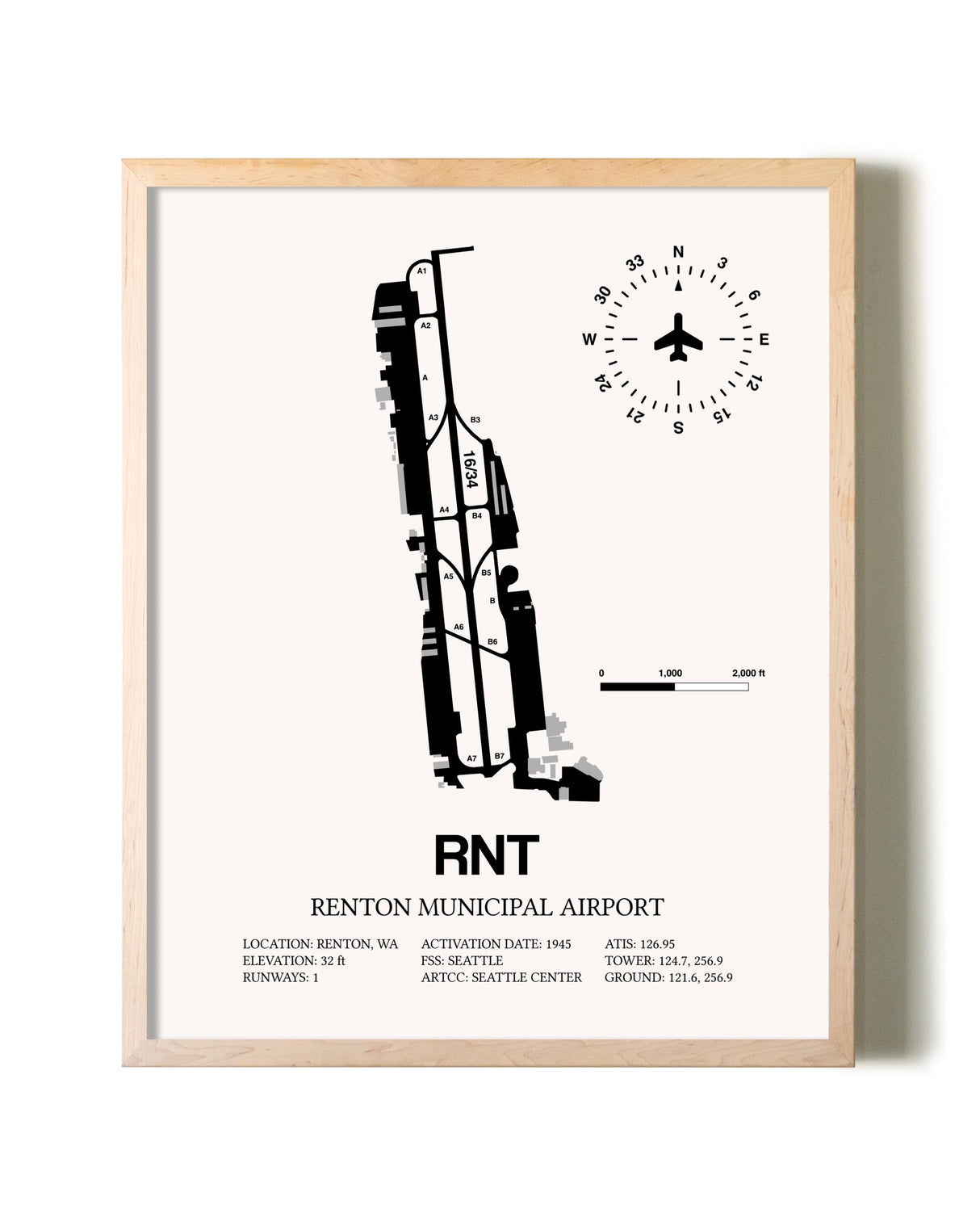 Renton Municipal Airport framed wall art in white frame