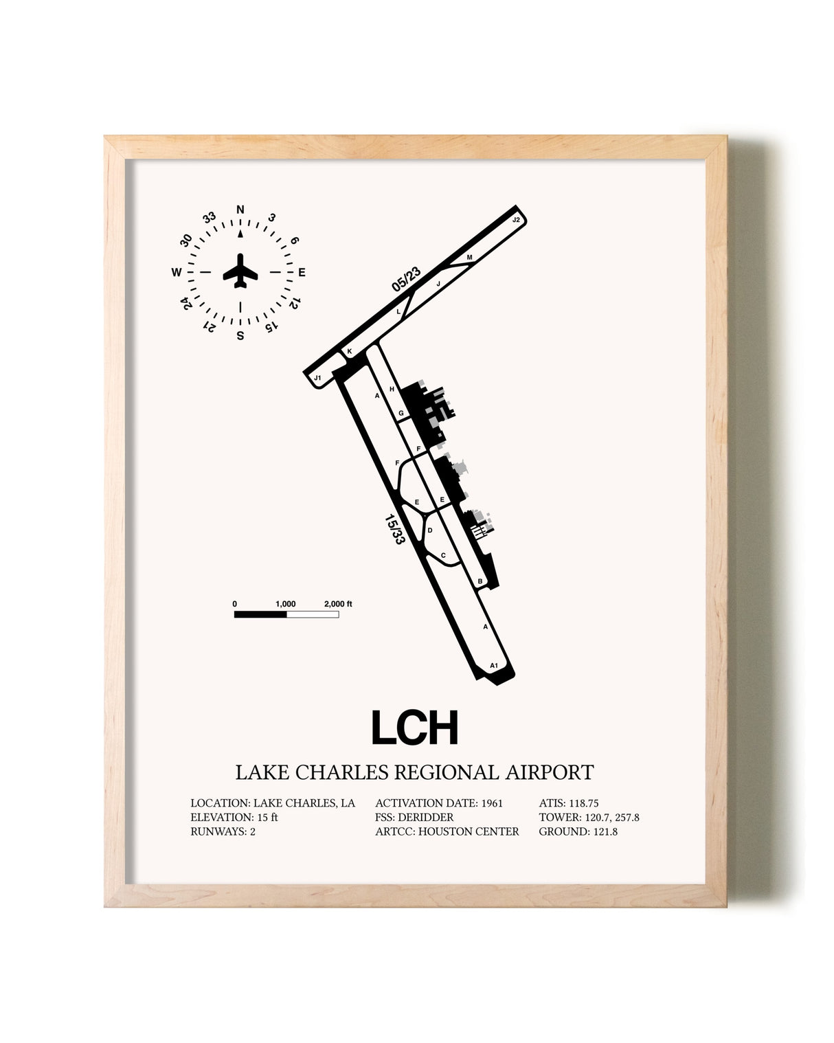 Lake Charles Regional Airport framed wall art in white frame
