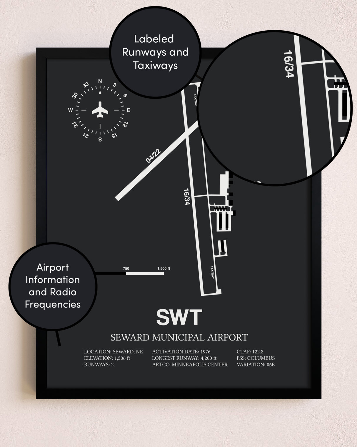 Seward Municipal Airport poster size comparison chart