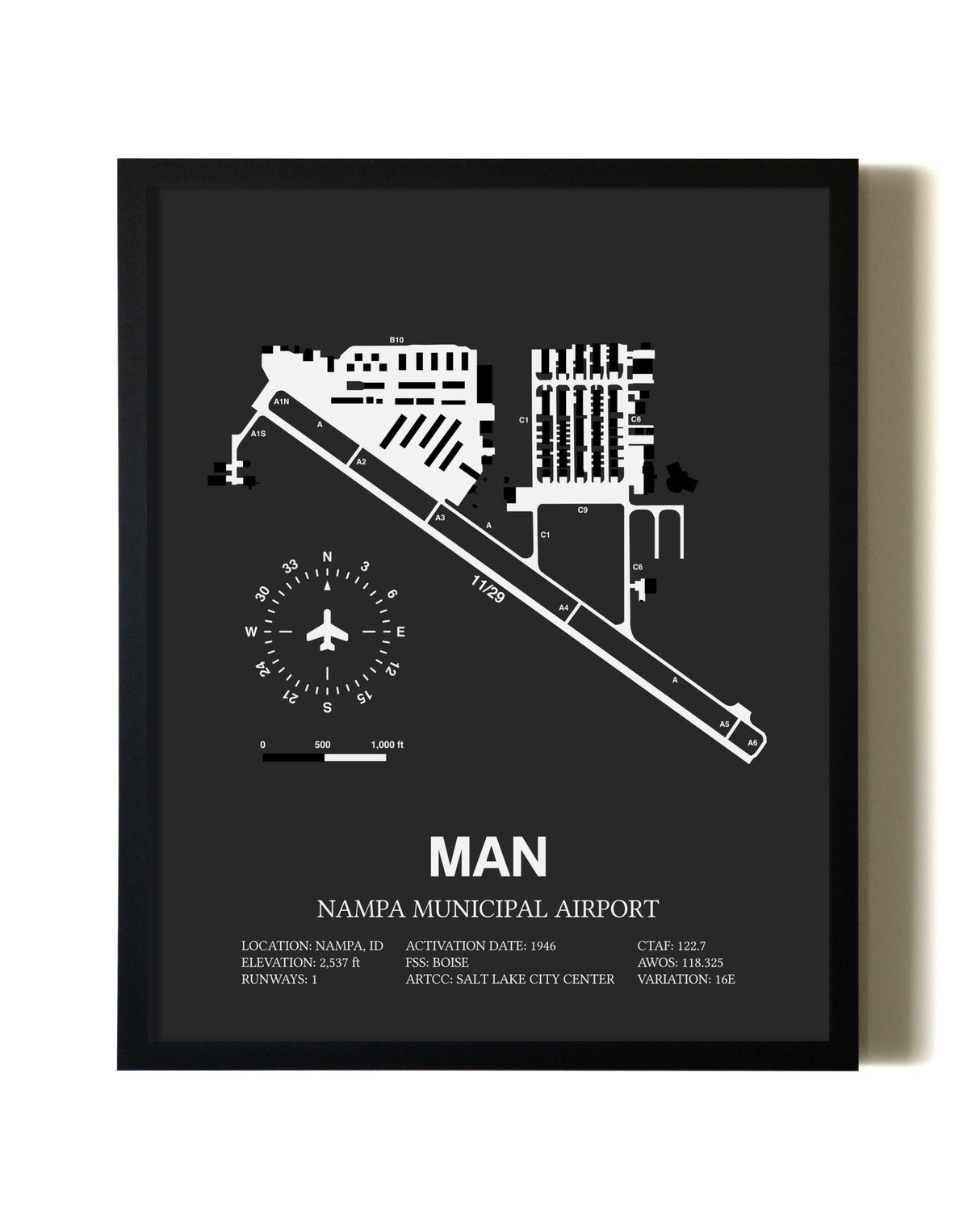 Unframed Nampa Municipal Airport map print poster