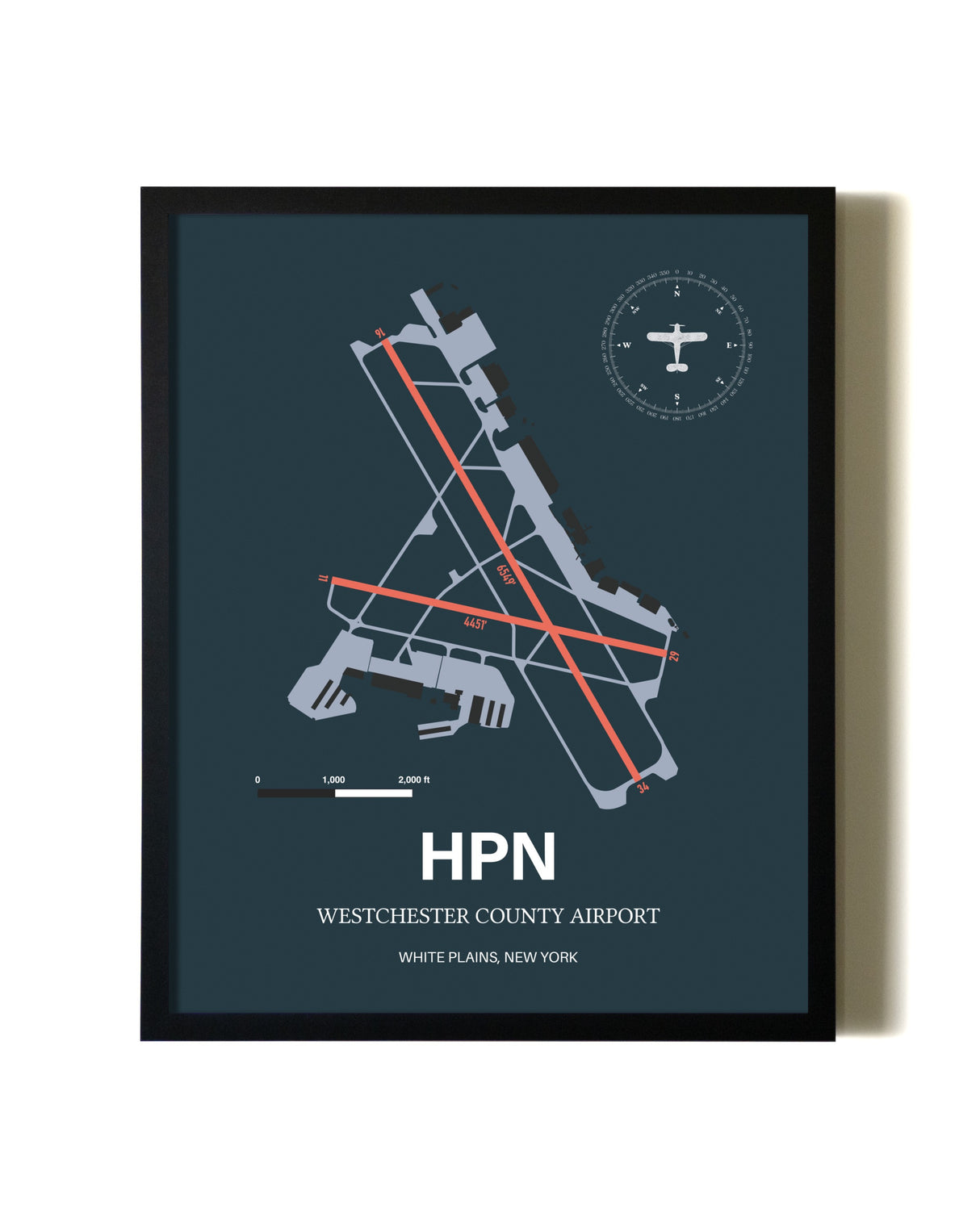 Slate Framed Westchester County Airport wall art poster in black frame