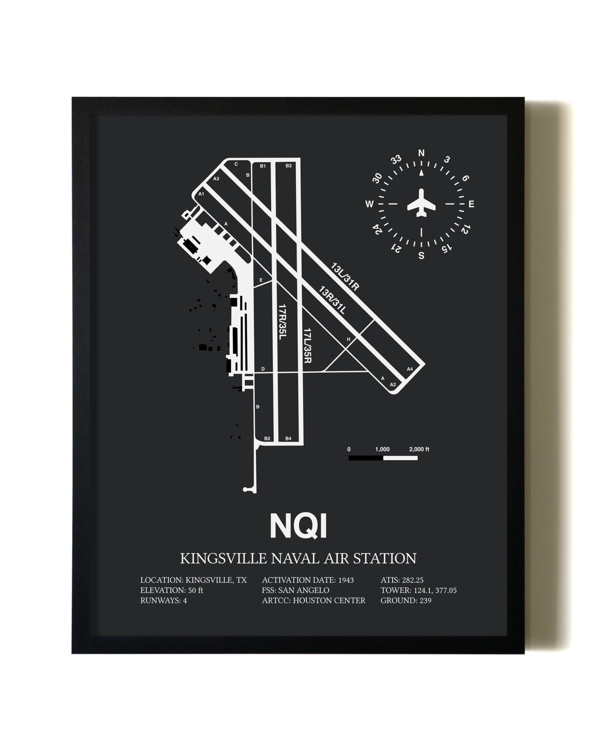 Unframed Kingsville Naval Air Station map print poster