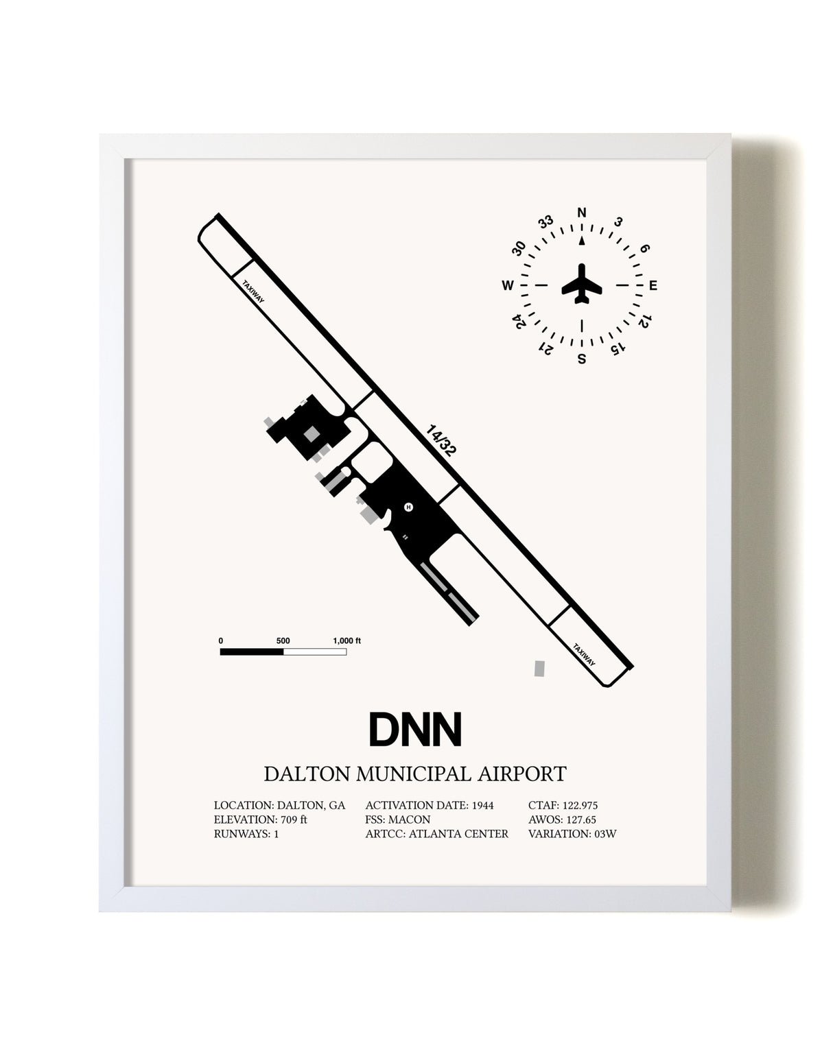 Dalton Municipal Airport airport map poster in oak frame