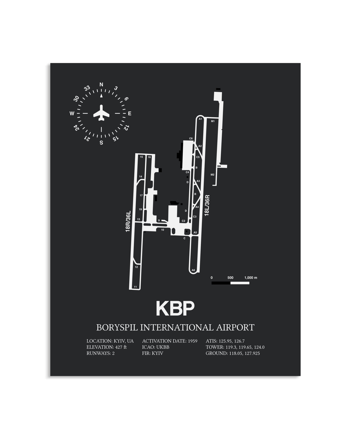 Gray Framed Boryspil International Airport layout wall art poster