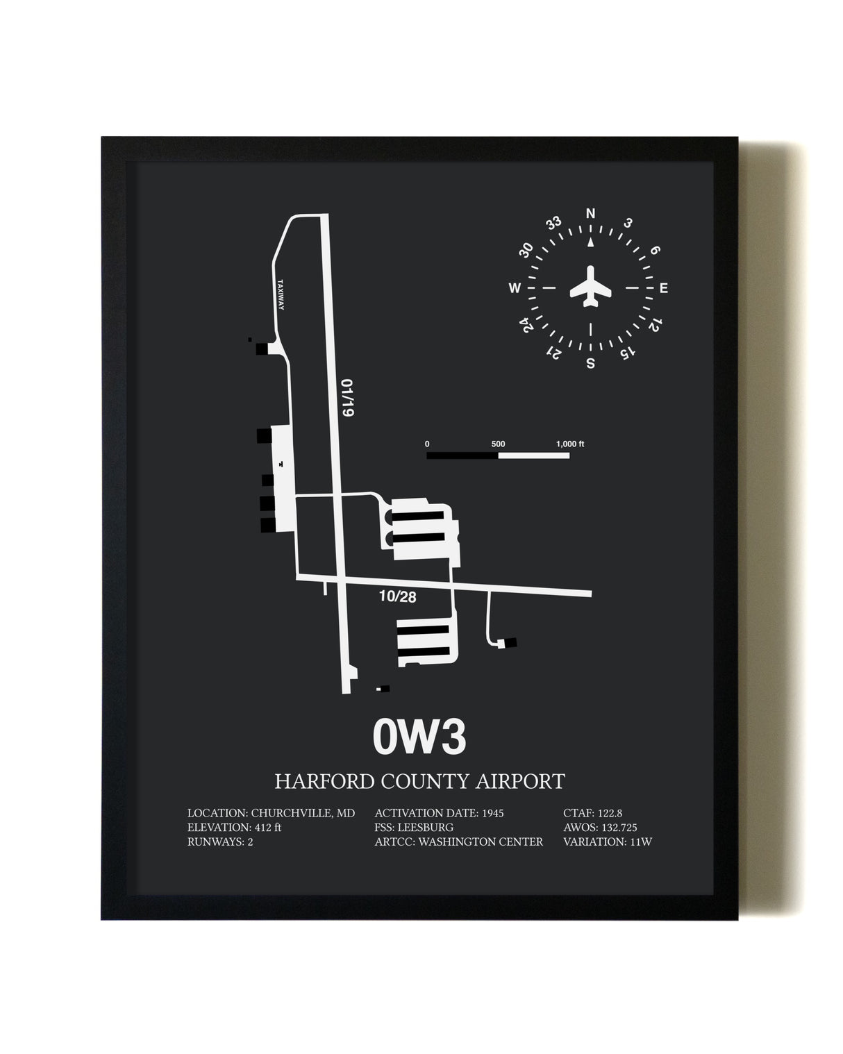 Unframed Harford County Airport map print poster