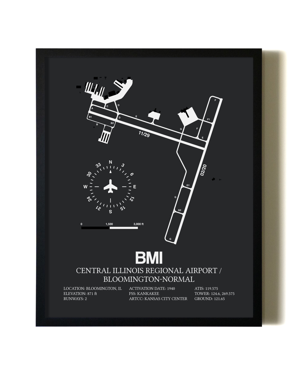Unframed Central Illinois Regional Airport / Bloomington-Normal map print poster