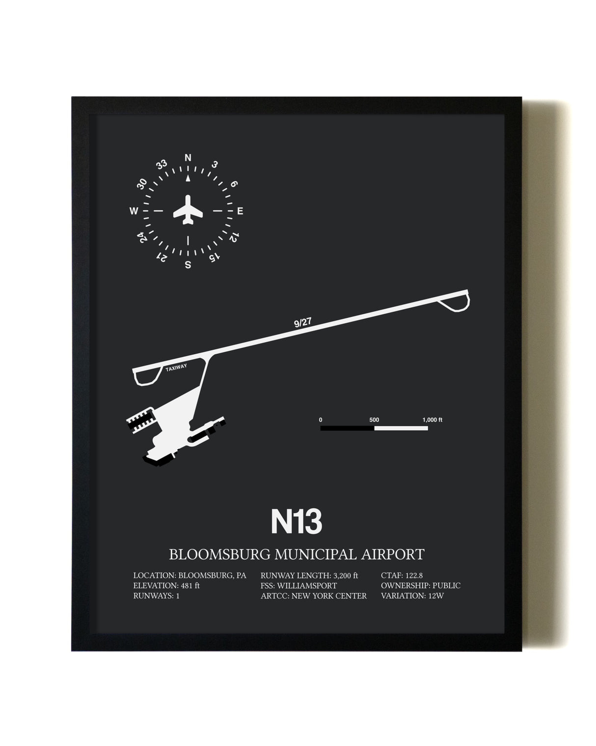 Unframed Bloomsburg Municipal Airport map print poster
