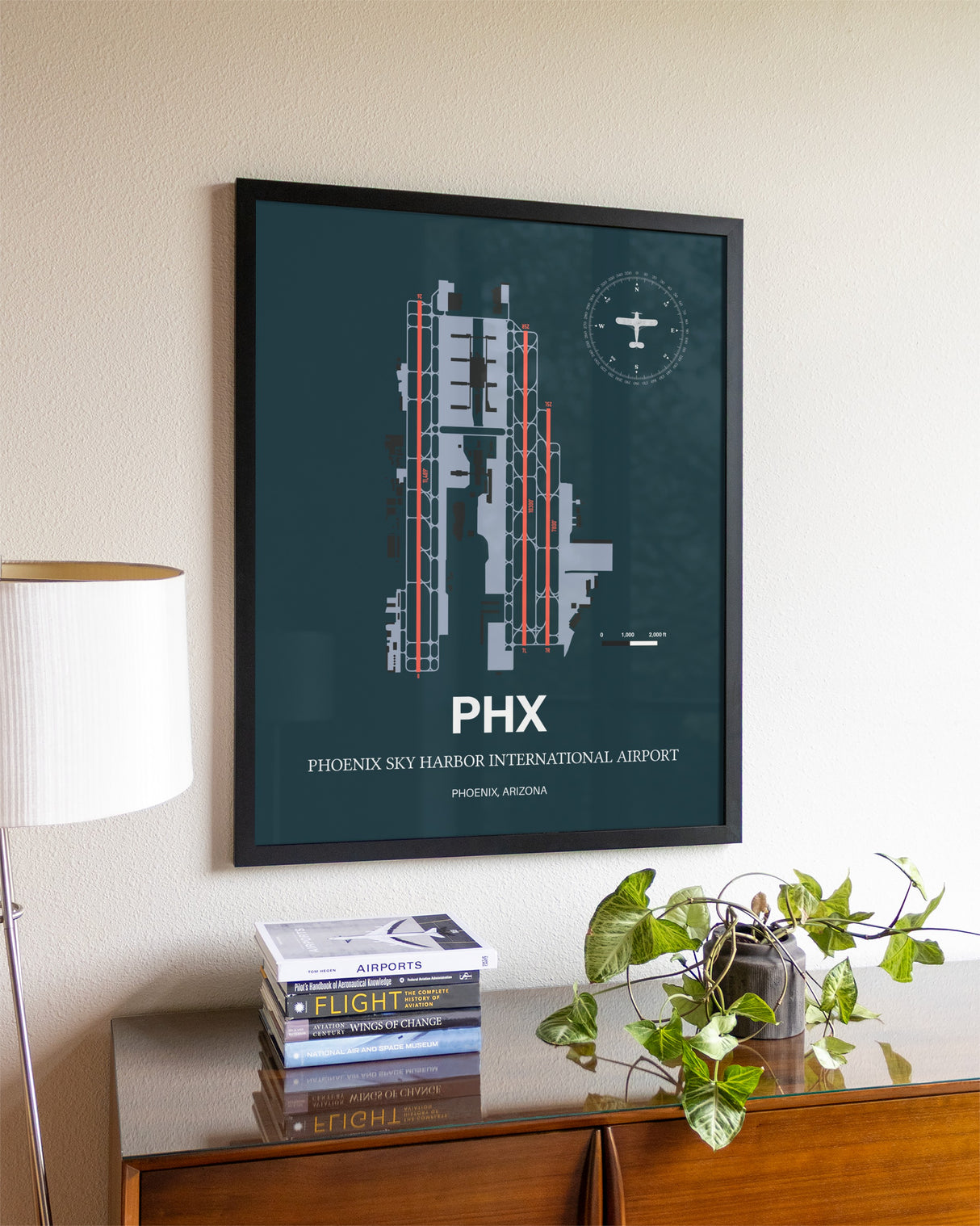 Framed Phoenix Sky Harbor International Airport layout wall art poster