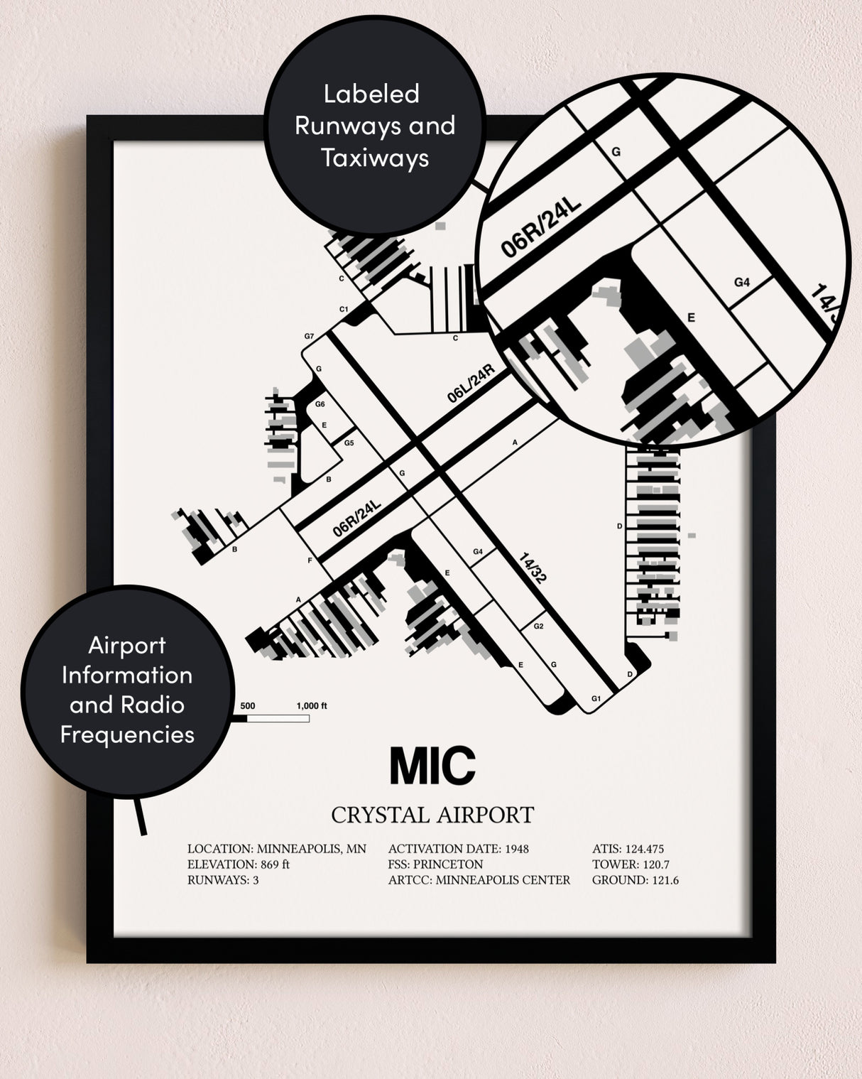 Framed Crystal Airport layout wall art poster