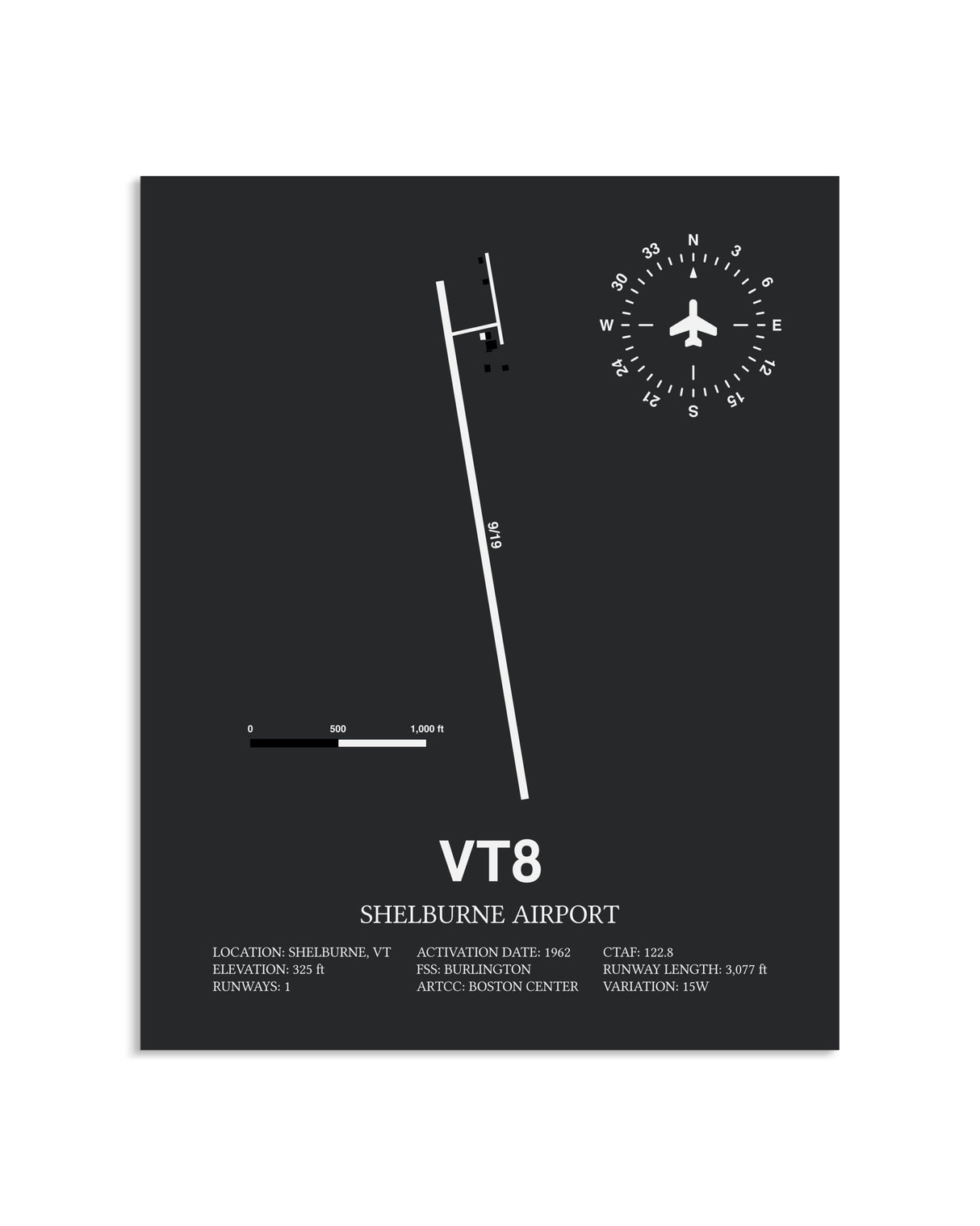 Gray Framed Shelburne Airport layout wall art poster