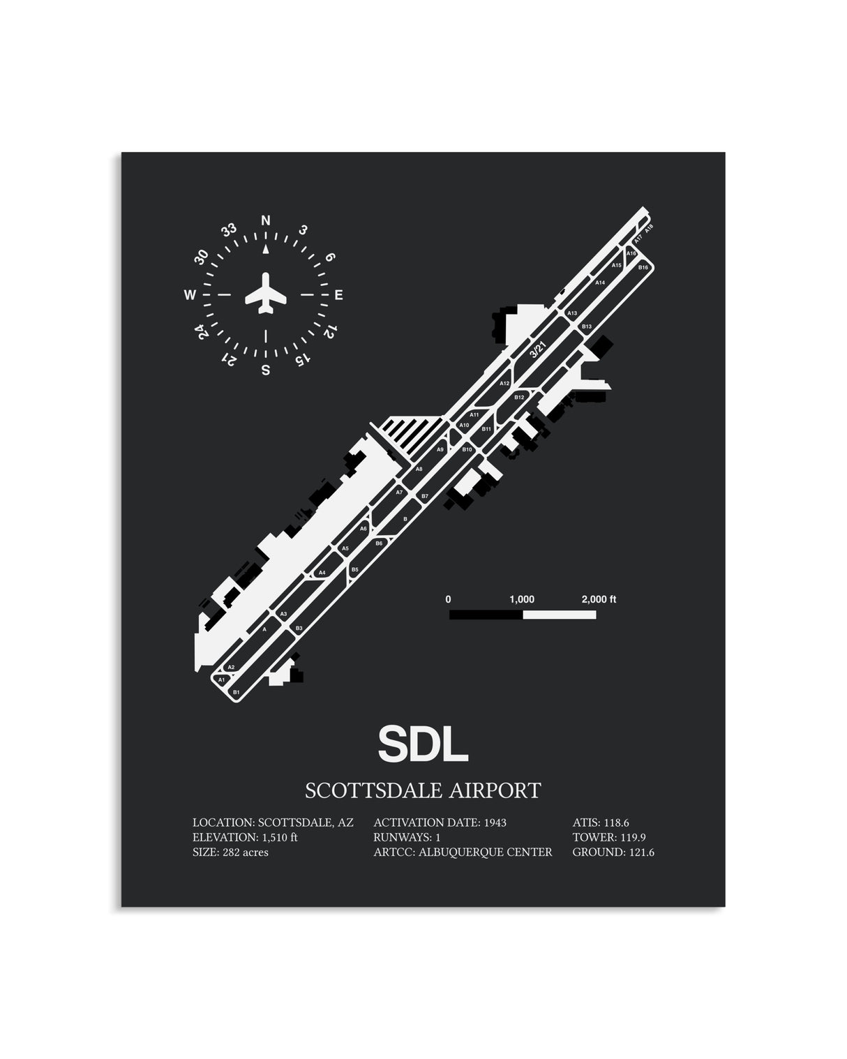 Gray Framed Scottsdale Airport layout wall art poster