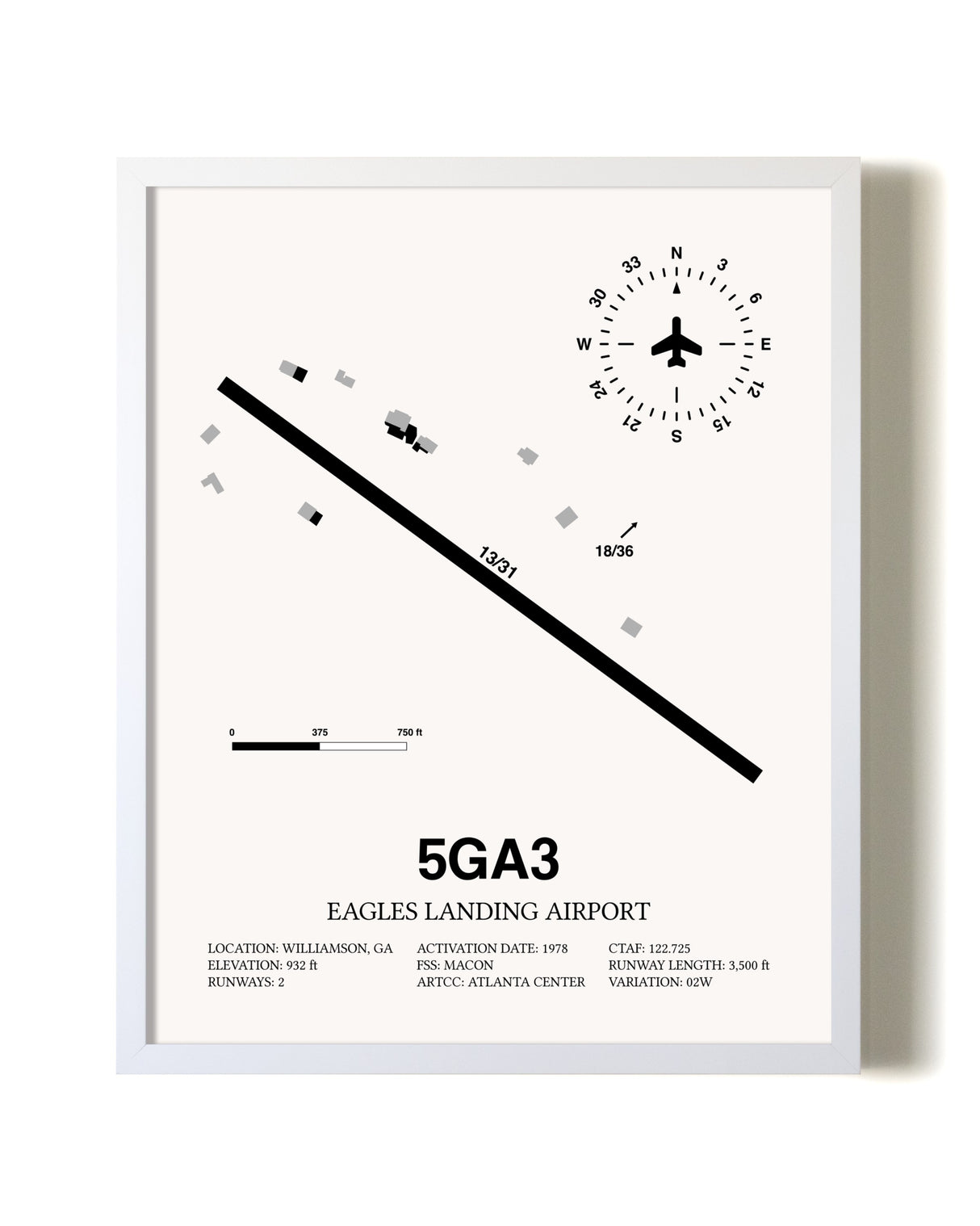 Eagles Landing Airport airport map poster in oak frame