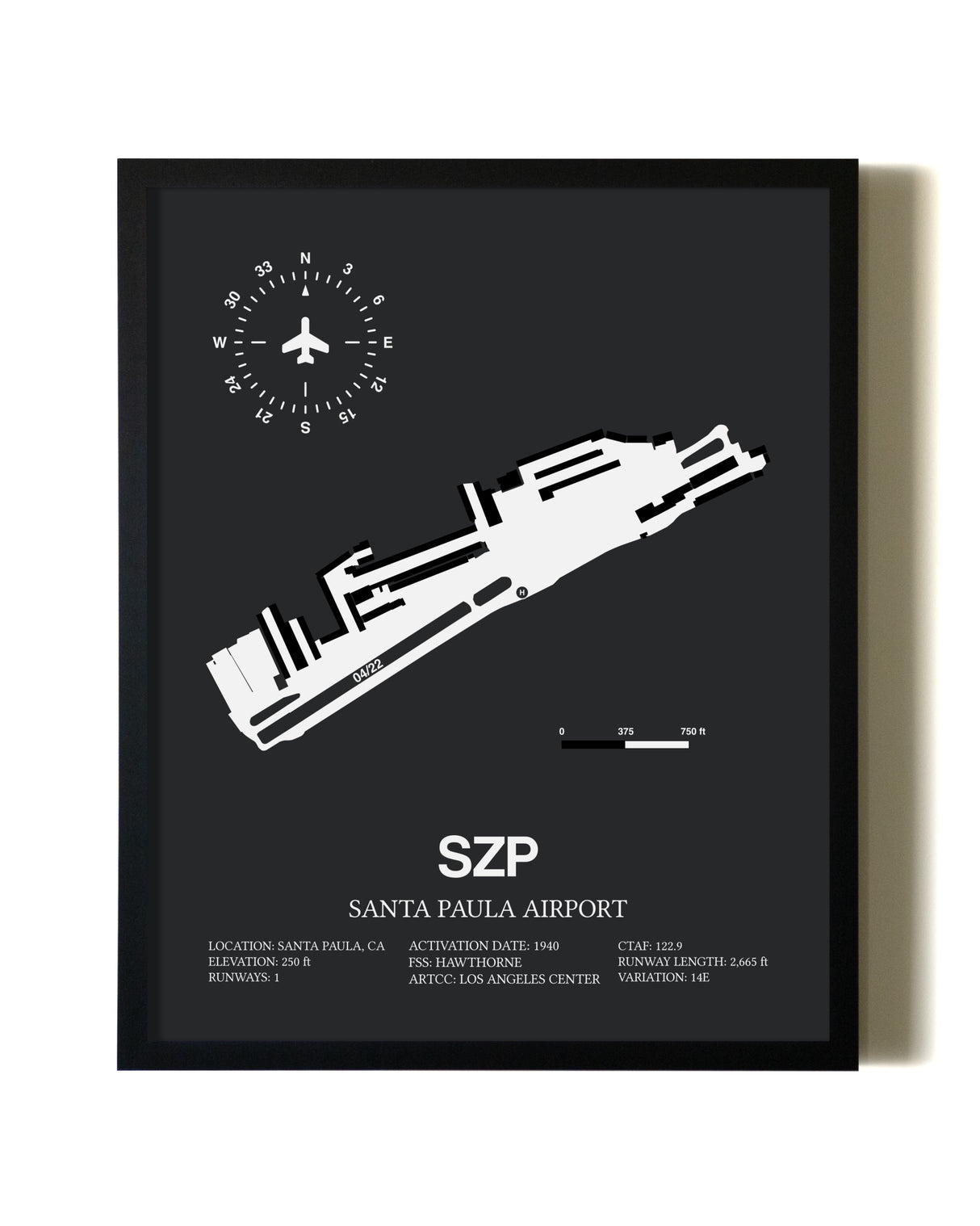 Unframed Santa Paula Airport map print poster