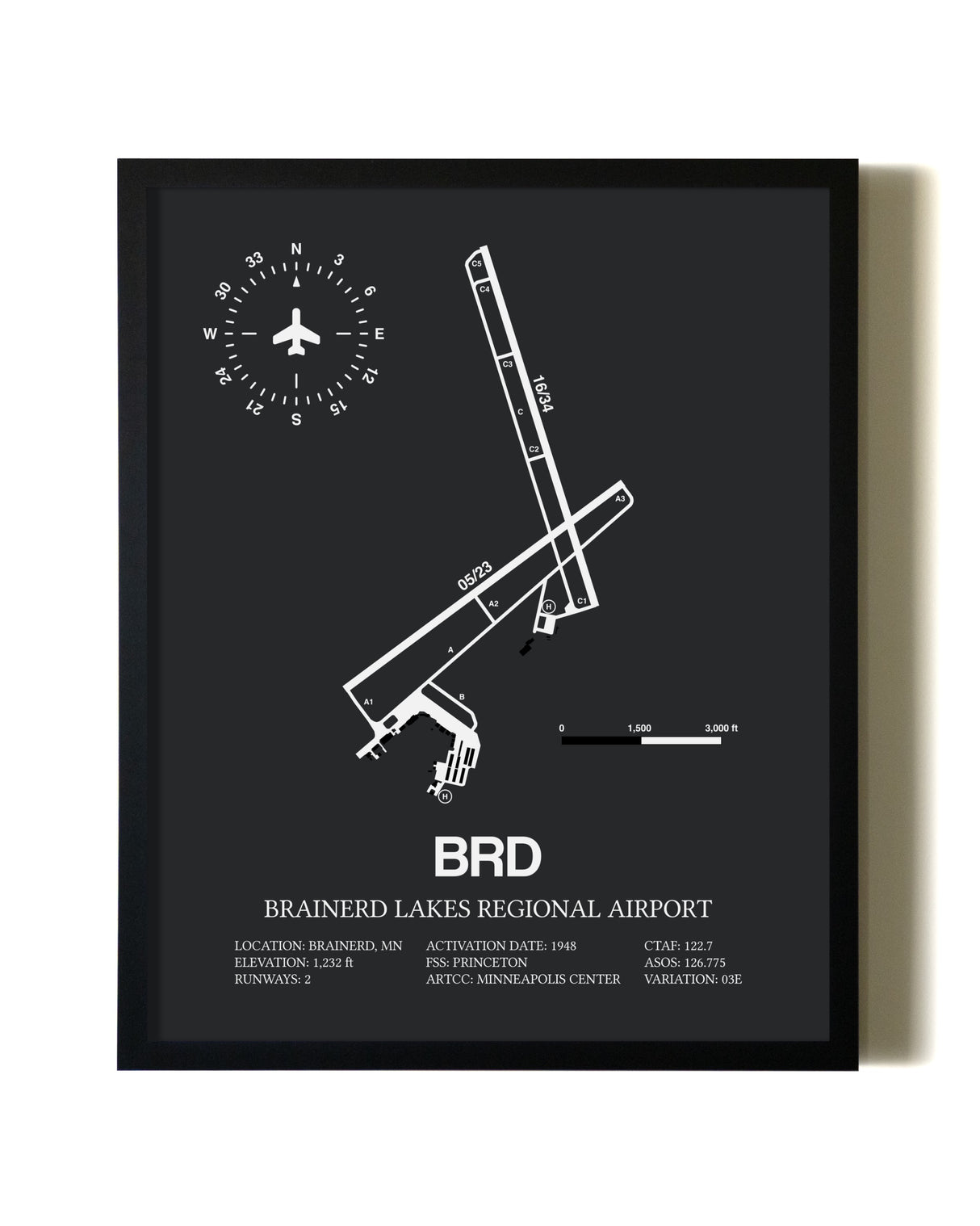 Unframed Brainerd Lakes Regional Airport map print poster
