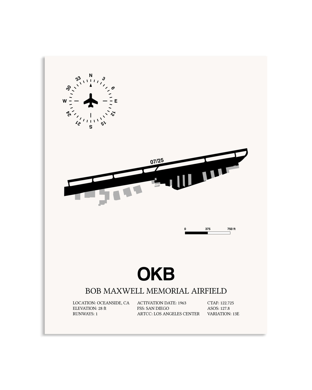 Gray Bob Maxwell Memorial Airfield framed poster displayed in an airplane hangar