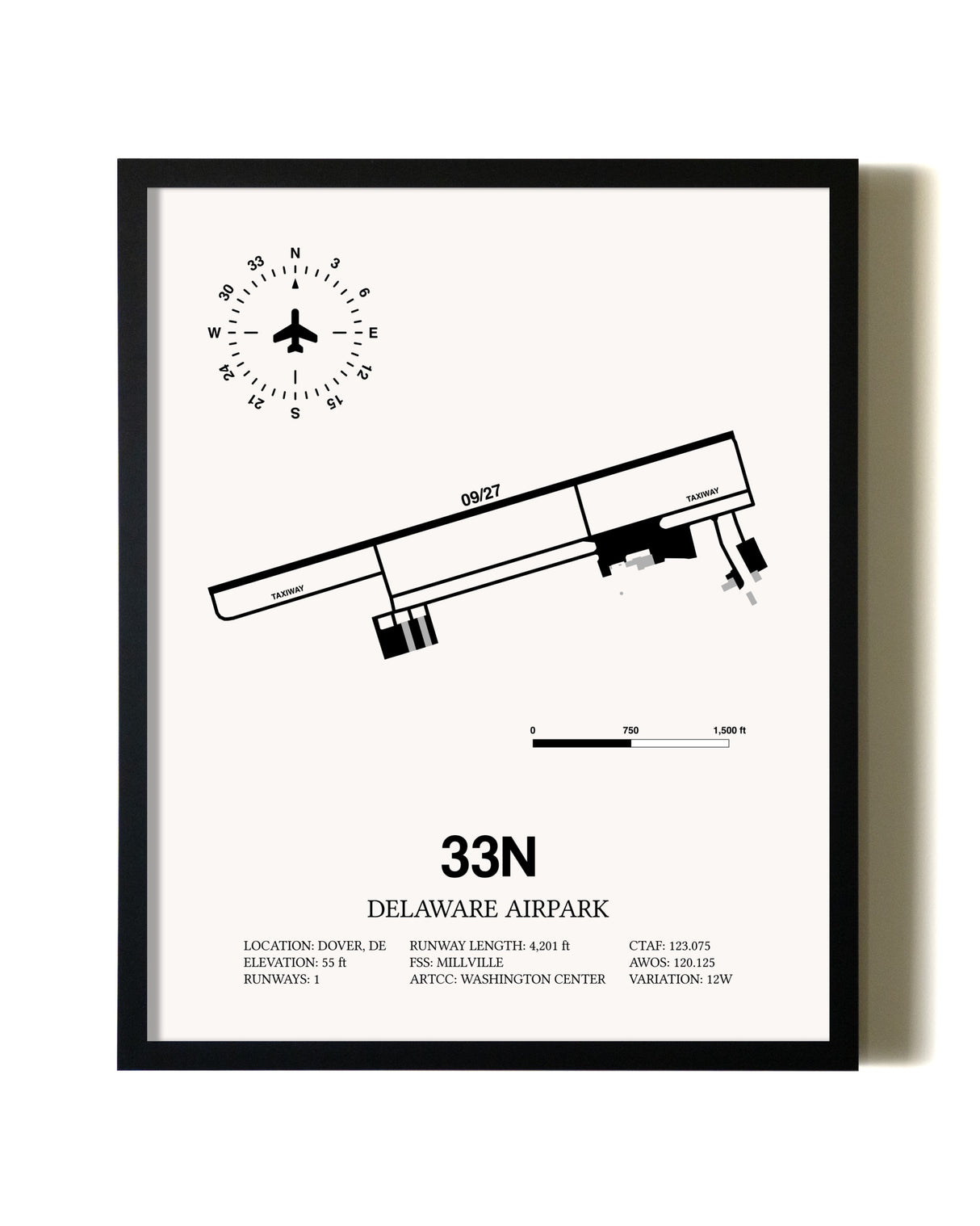 Framed Delaware Airpark wall art poster in black frame