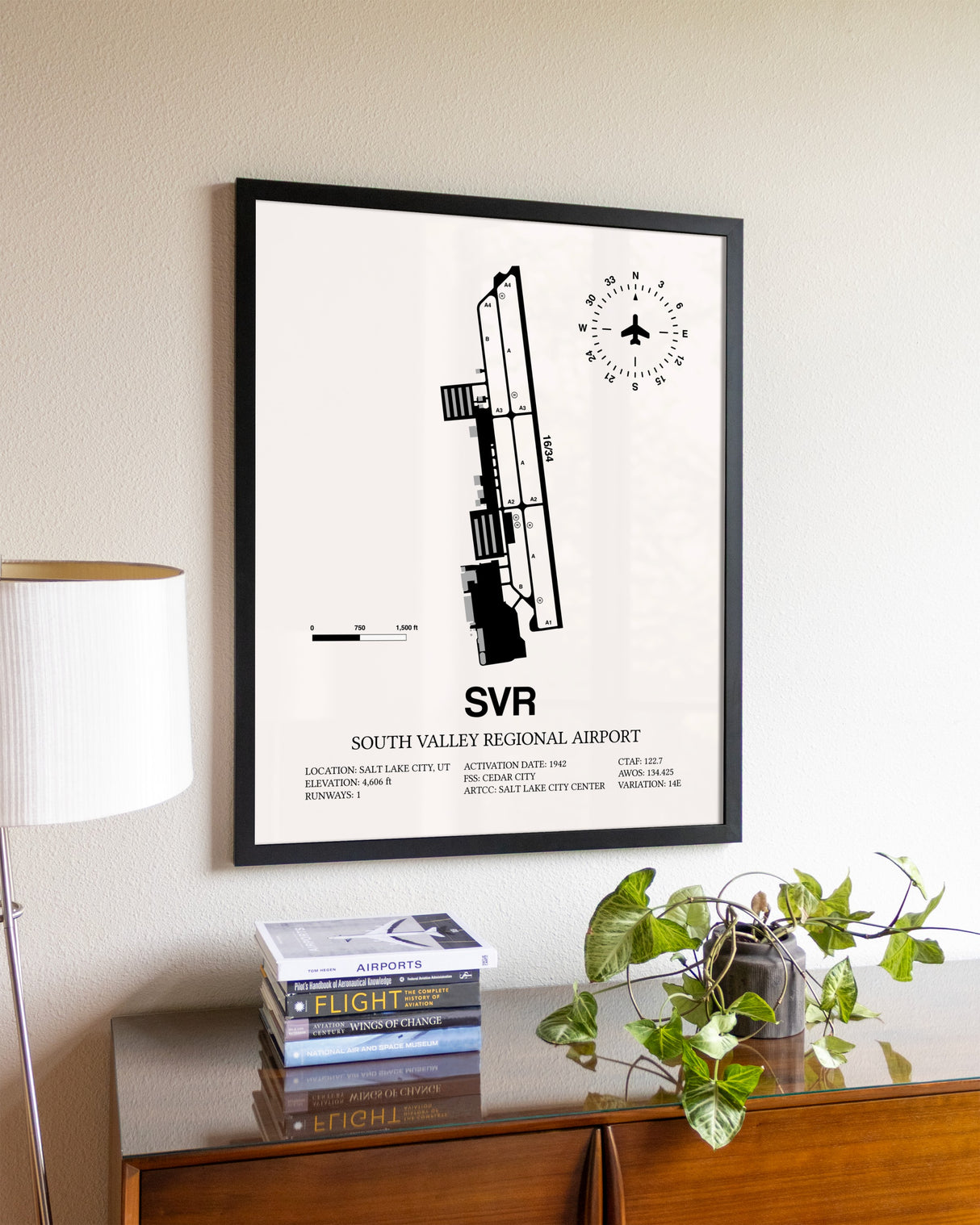 South Valley Regional Airport aviation wall décor in black wood frame