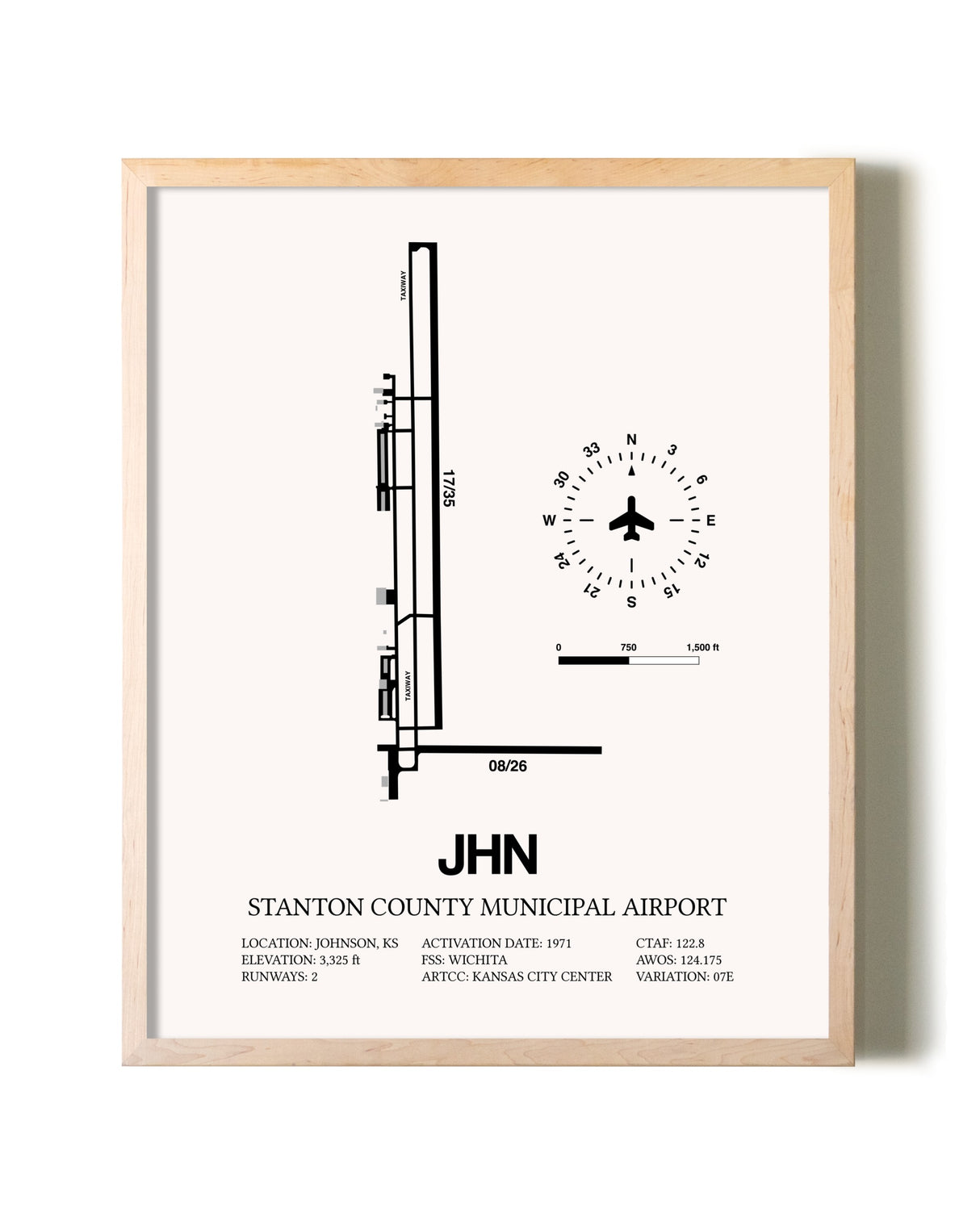 Stanton County Municipal Airport framed wall art in white frame