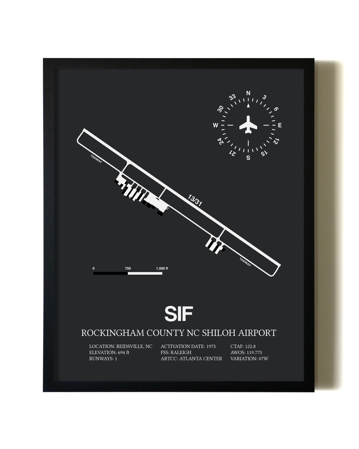 Unframed Rockingham County NC Shiloh Airport map print poster