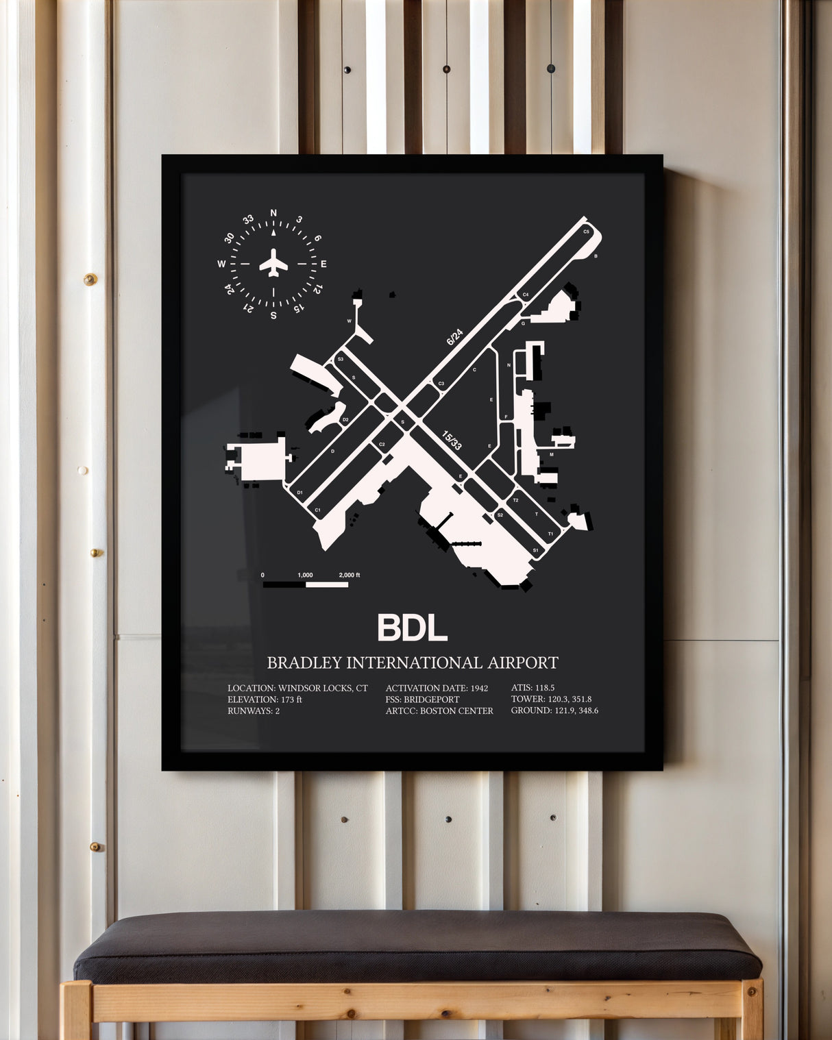 Frame color options for Bradley International Airport wall art