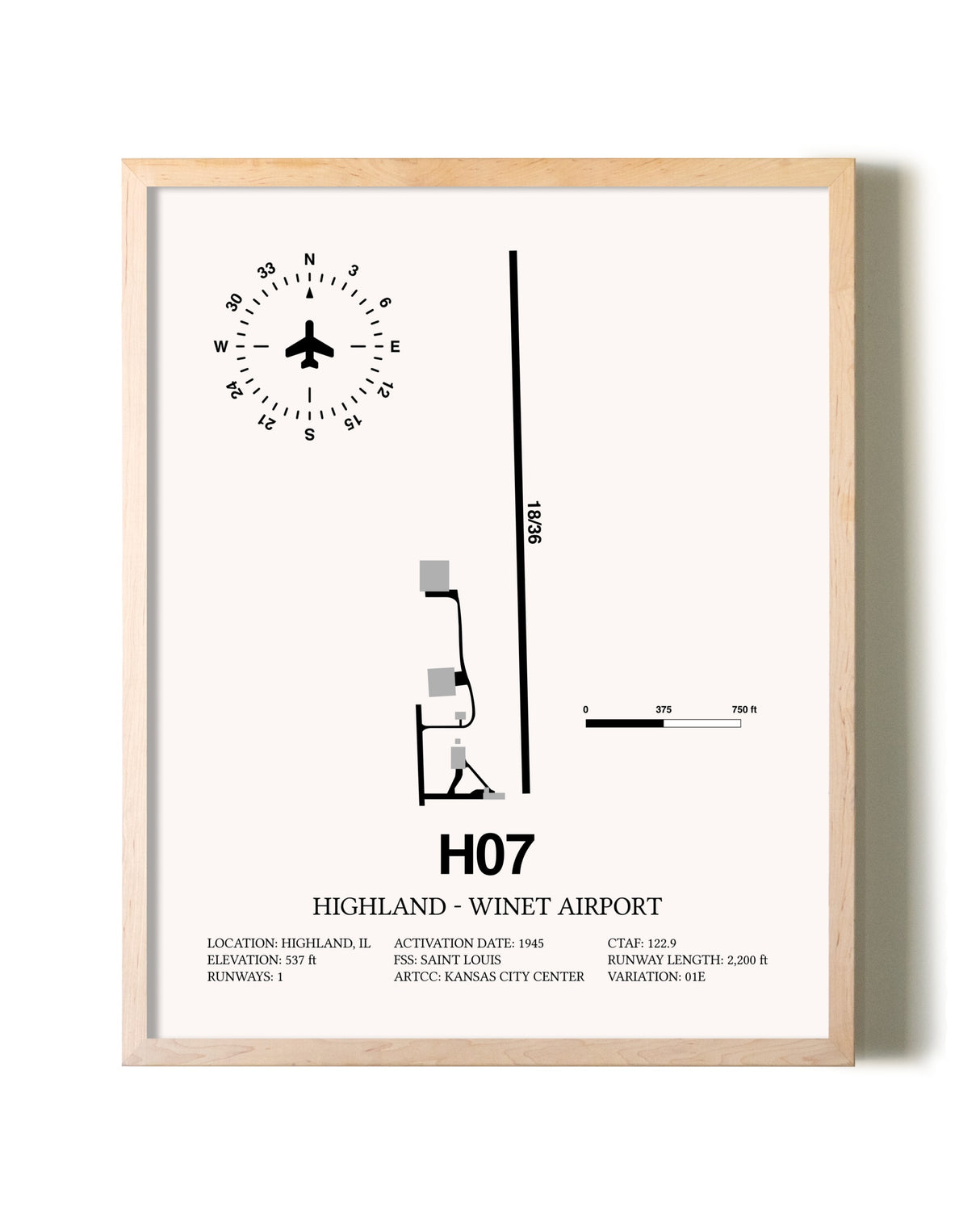 Highland-Winet Airport framed wall art in white frame