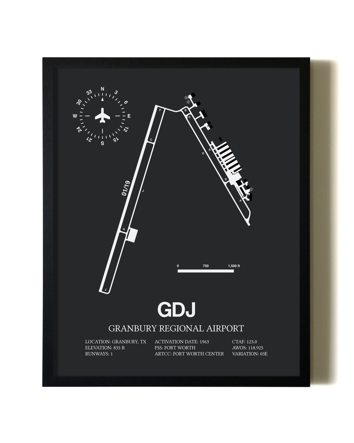 Unframed Granbury Regional Airport map print poster