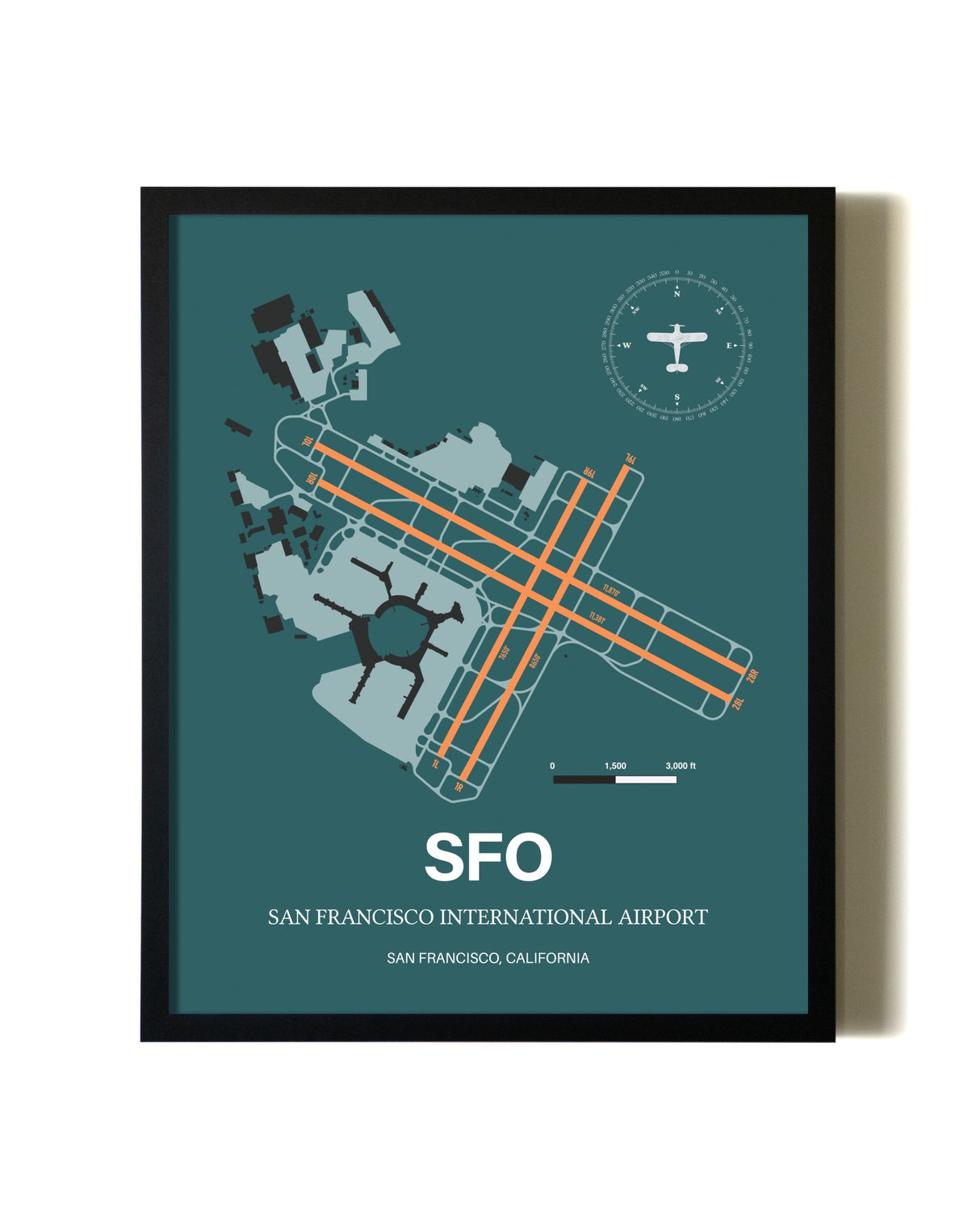 Framed San Francisco International Airport wall art poster in black frame