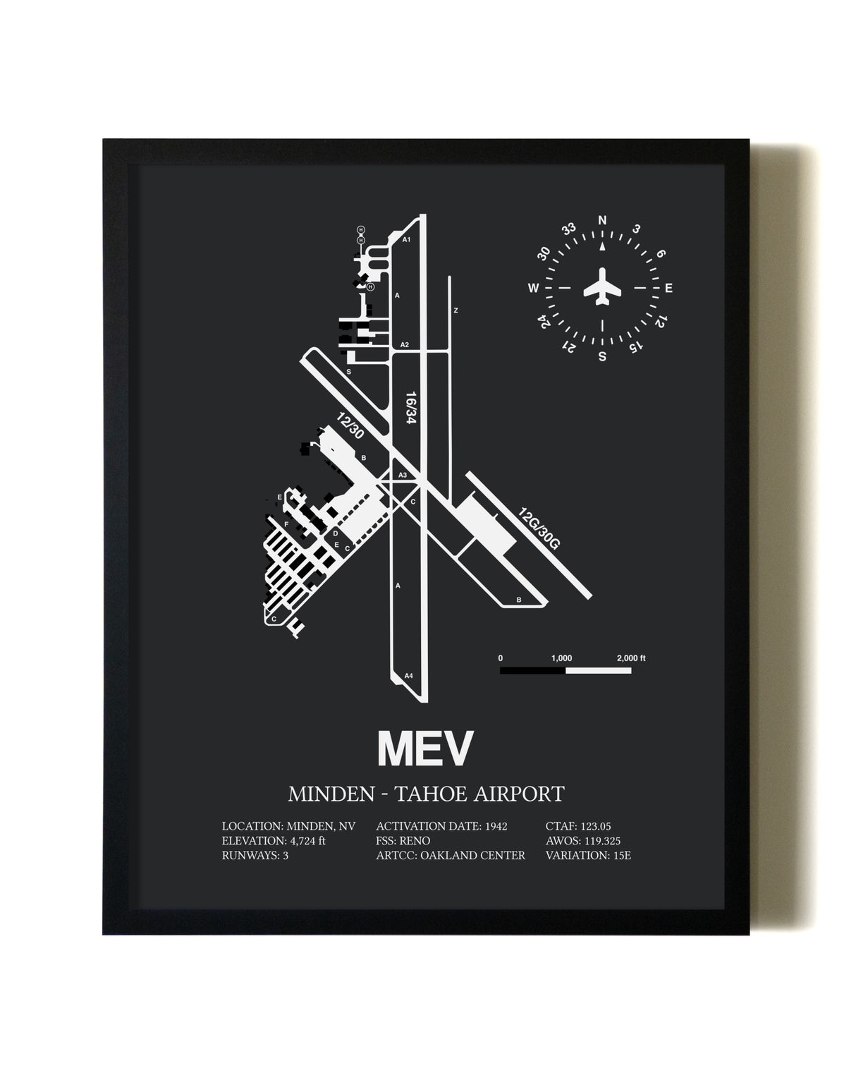 Unframed Minden-Tahoe Airport map print poster
