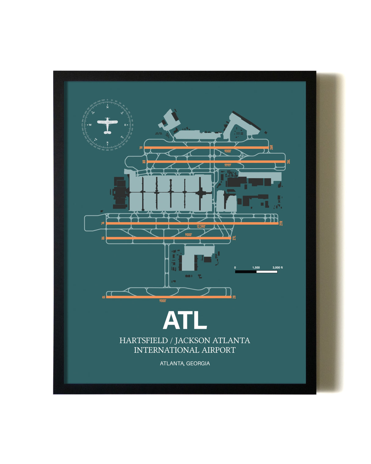 Green Hartsfield/Jackson Atlanta International Airport aviation wall décor in black wood frame