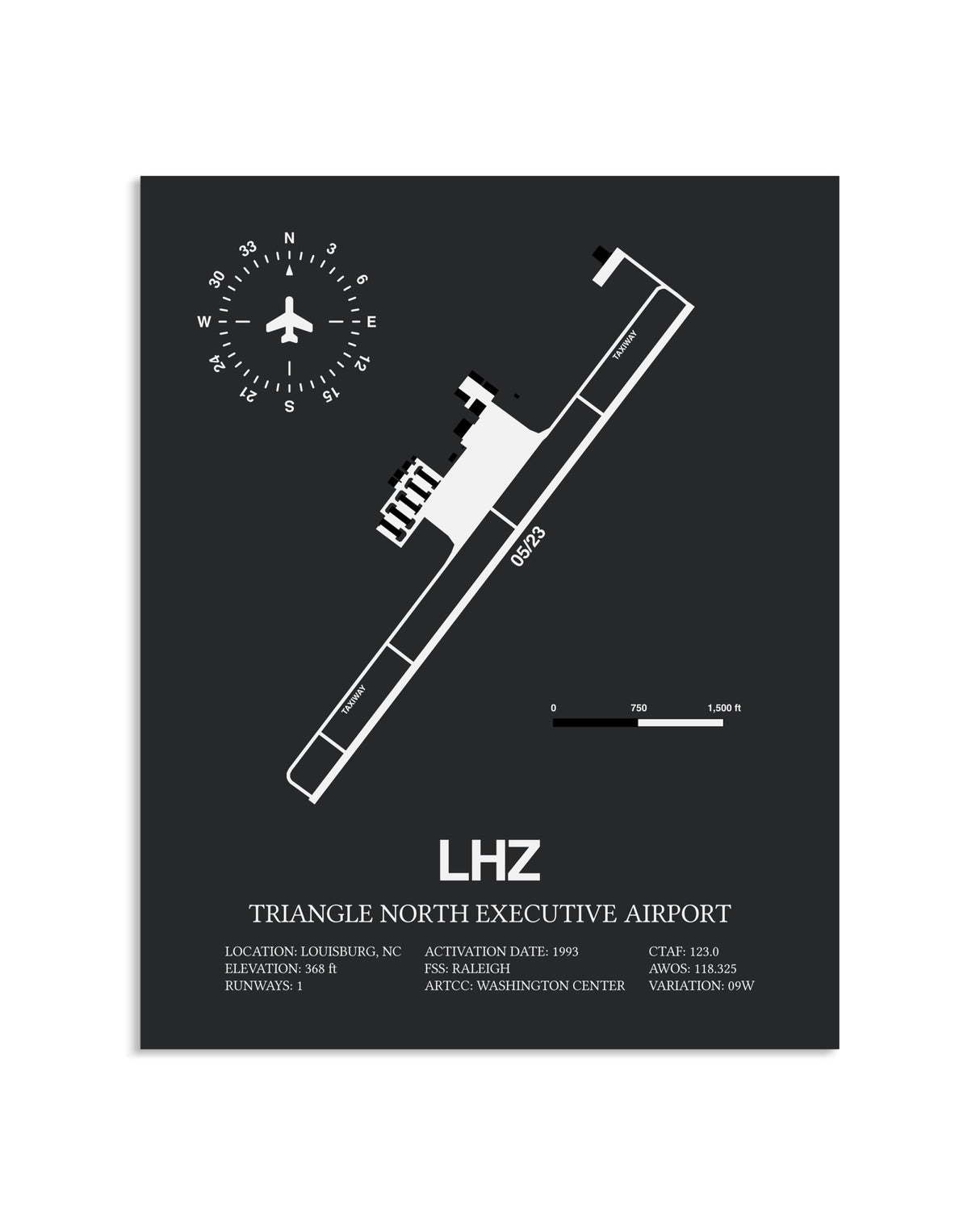 Gray Framed Triangle North Executive Airport layout wall art poster