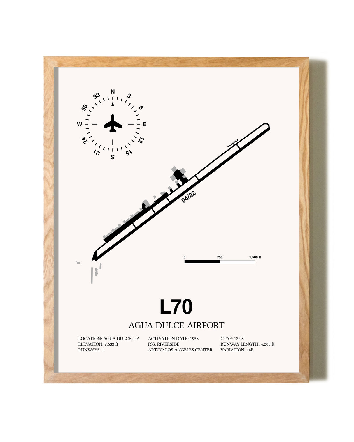 Agua Dulce Airport framed print in natural wood frame