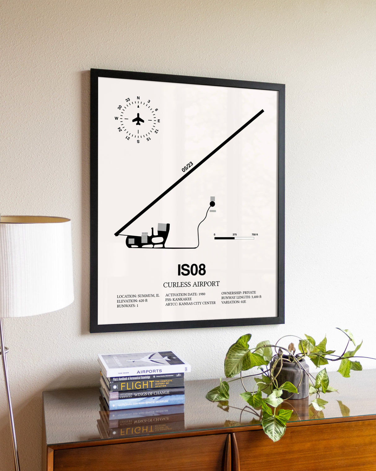 Curless Airport aviation wall décor in black wood frame