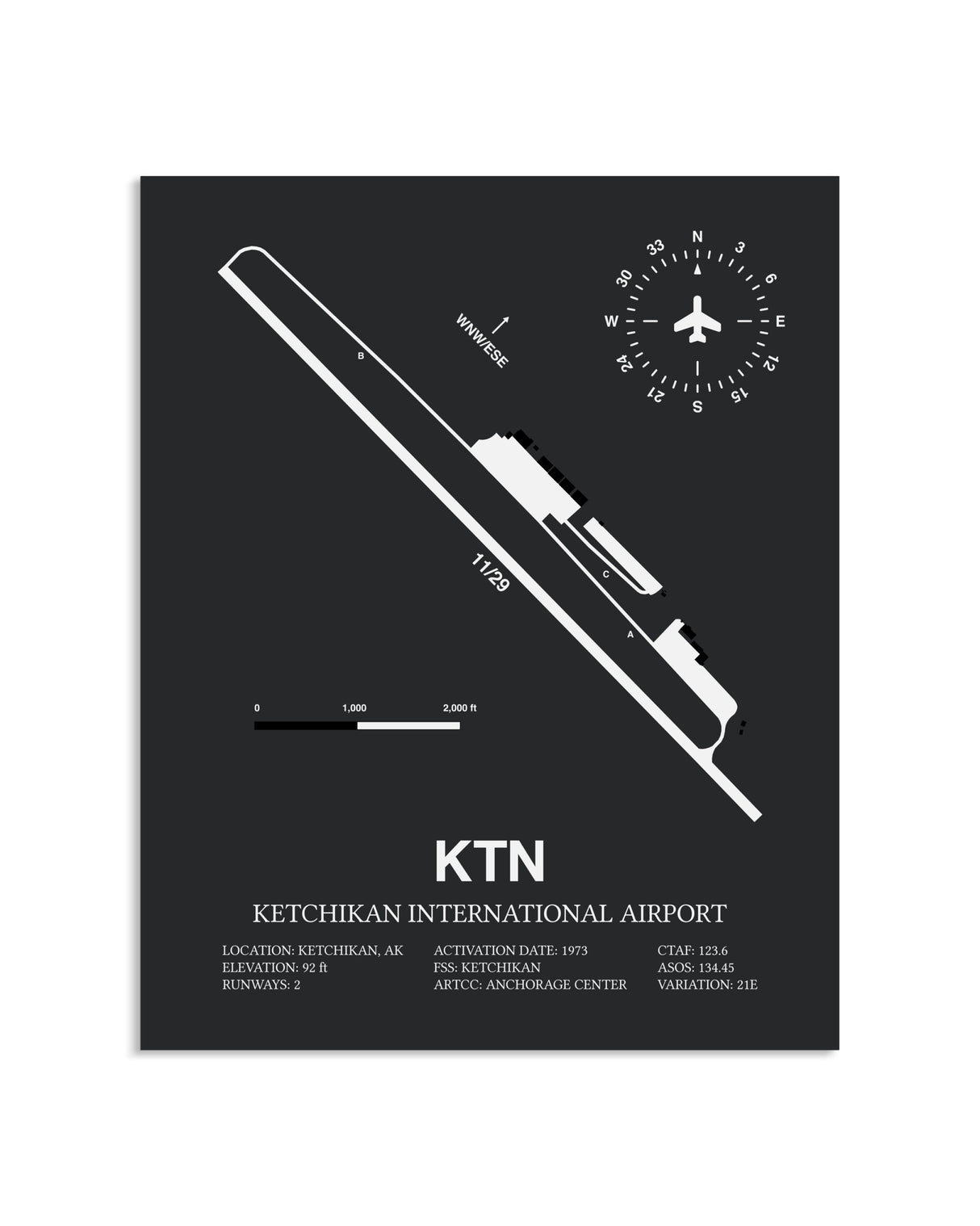 Gray Framed Ketchikan International Airport layout wall art poster