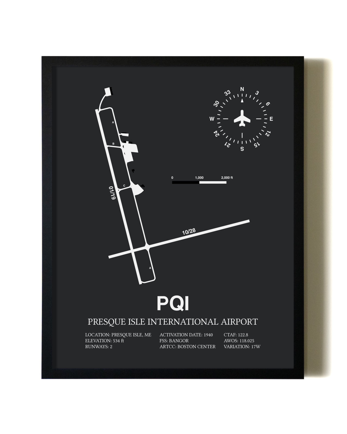 Unframed Presque Isle International Airport map print poster