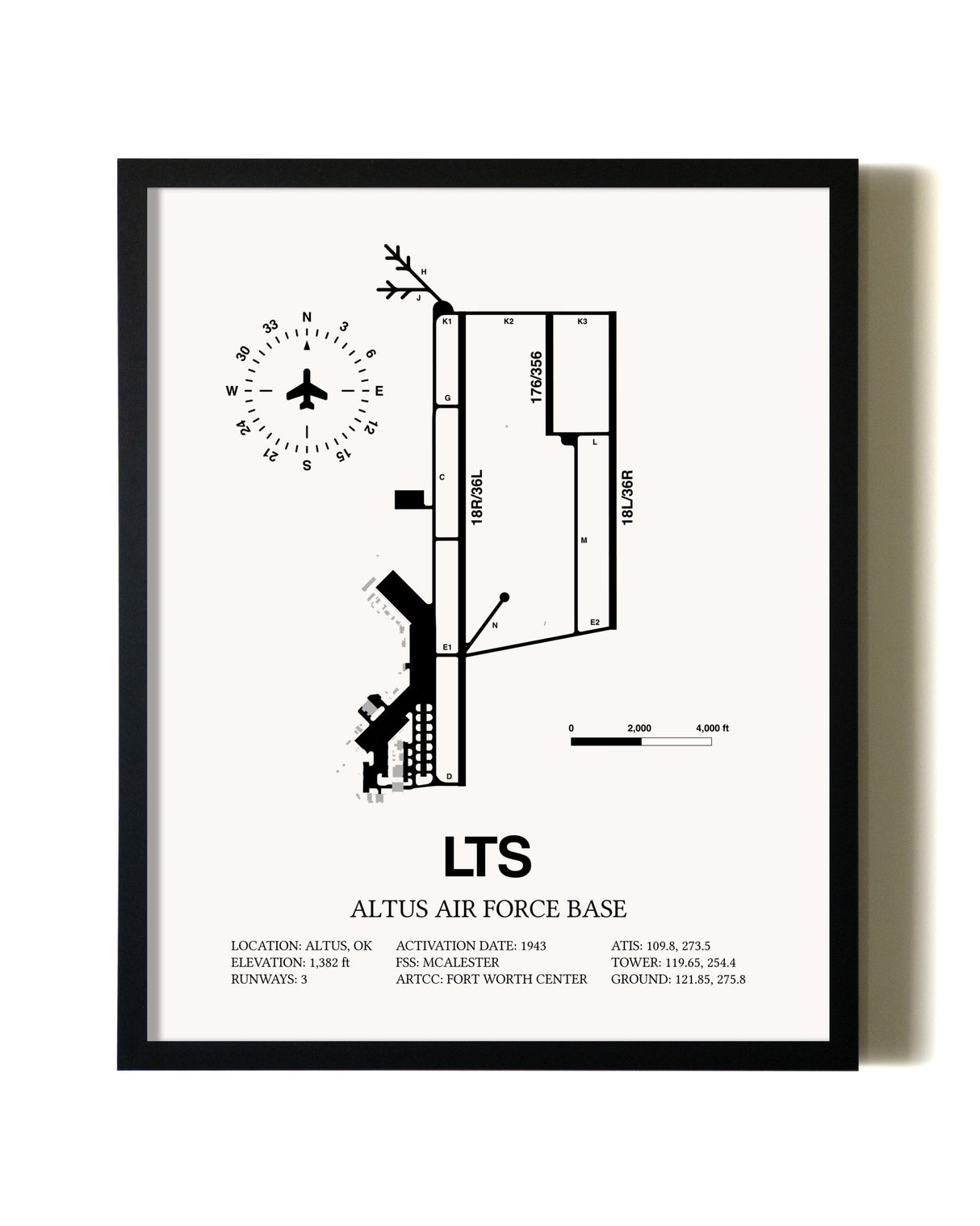 Framed Altus Air Force Base wall art poster in black frame