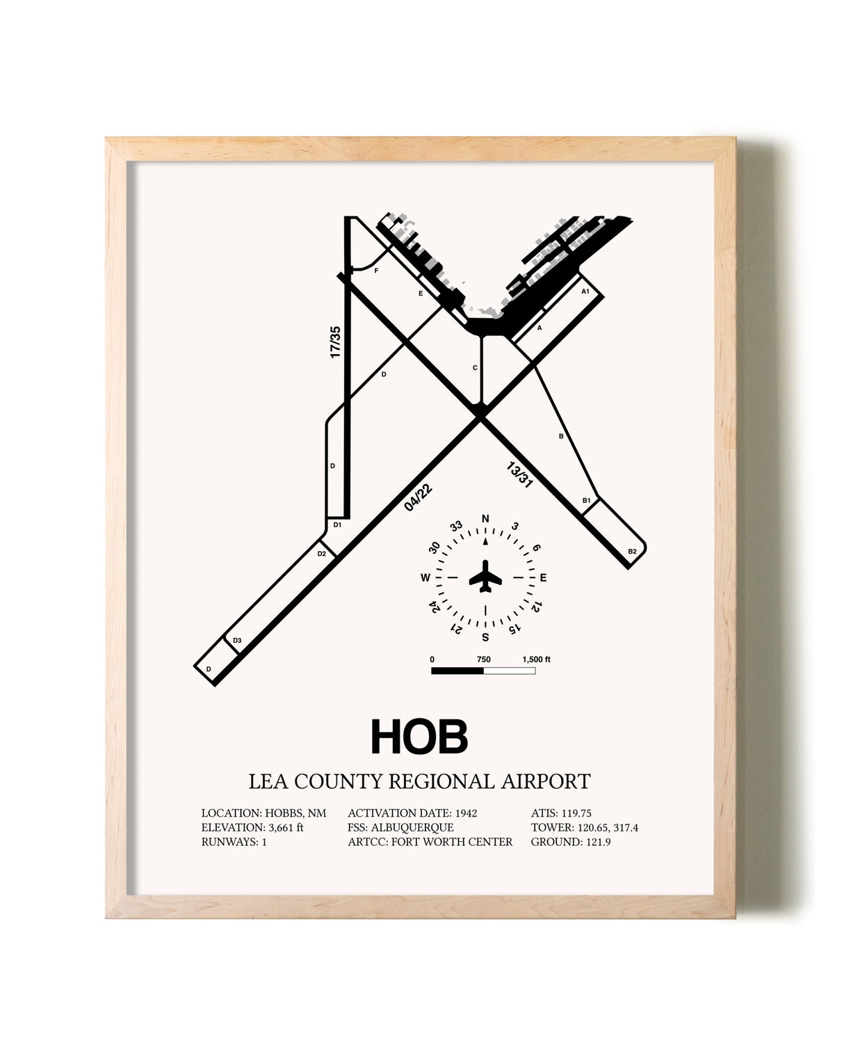 Lea County Regional Airport framed wall art in white frame