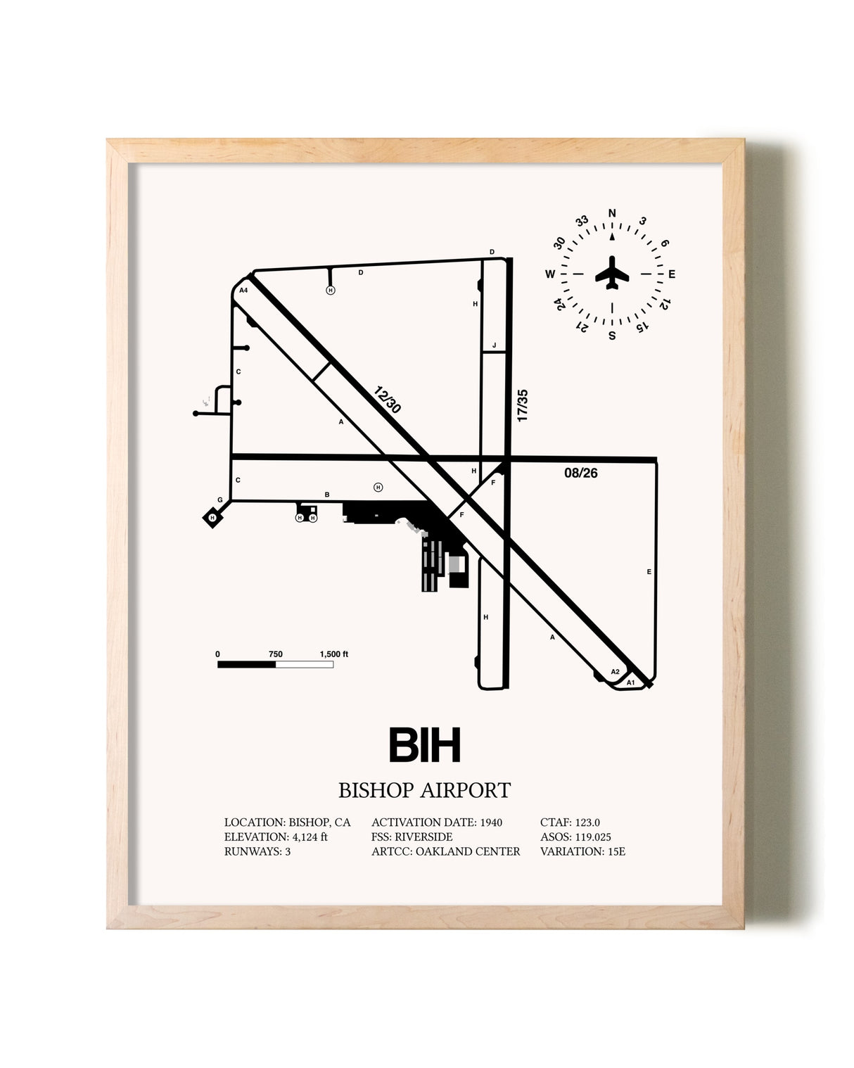 Bishop Airport framed wall art in white frame