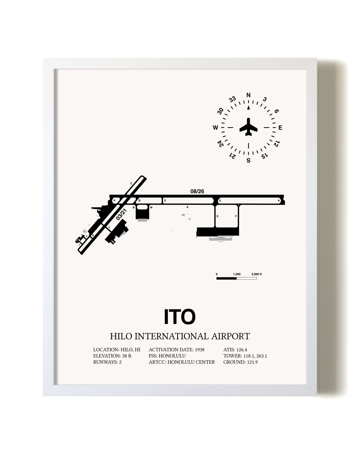 Hilo International Airport airport map poster in oak frame