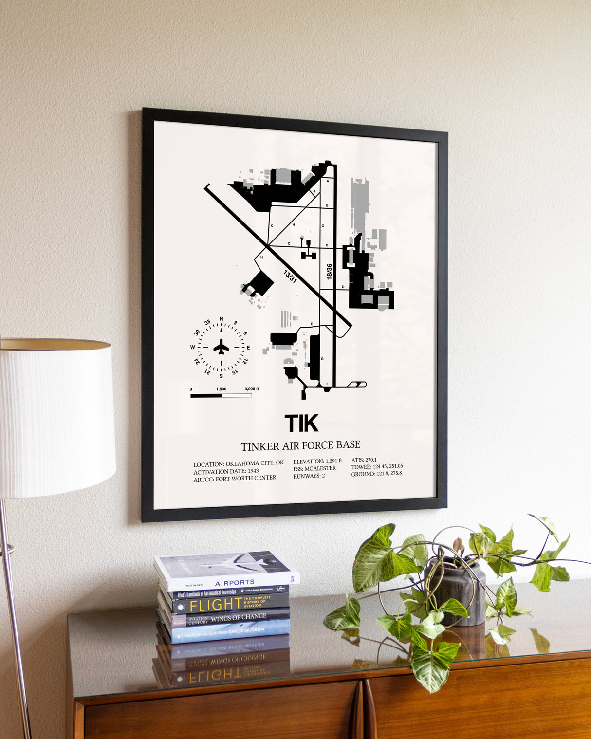 Tinker Air Force Base aviation wall décor in black wood frame