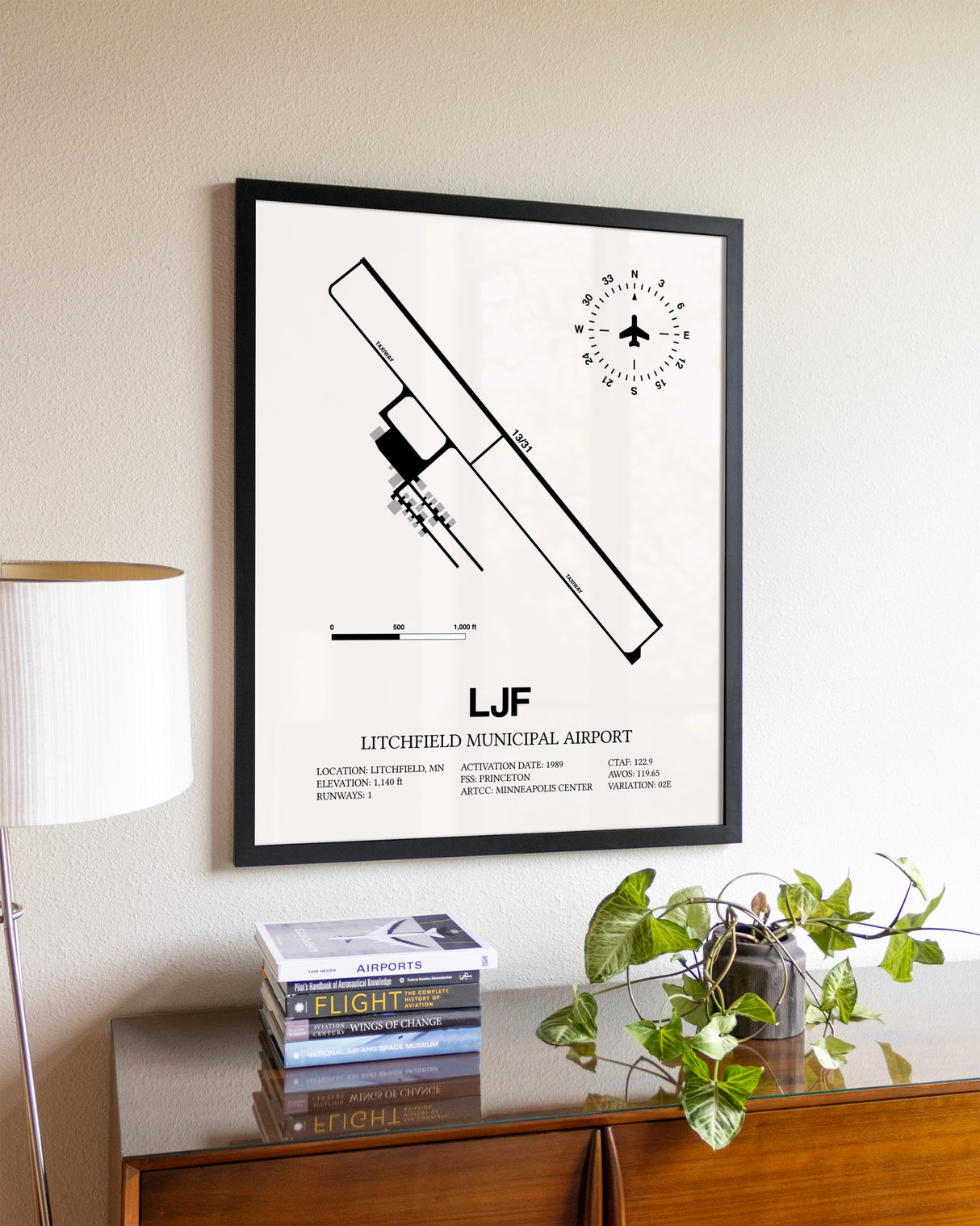 Litchfield Municipal Airport aviation wall décor in black wood frame